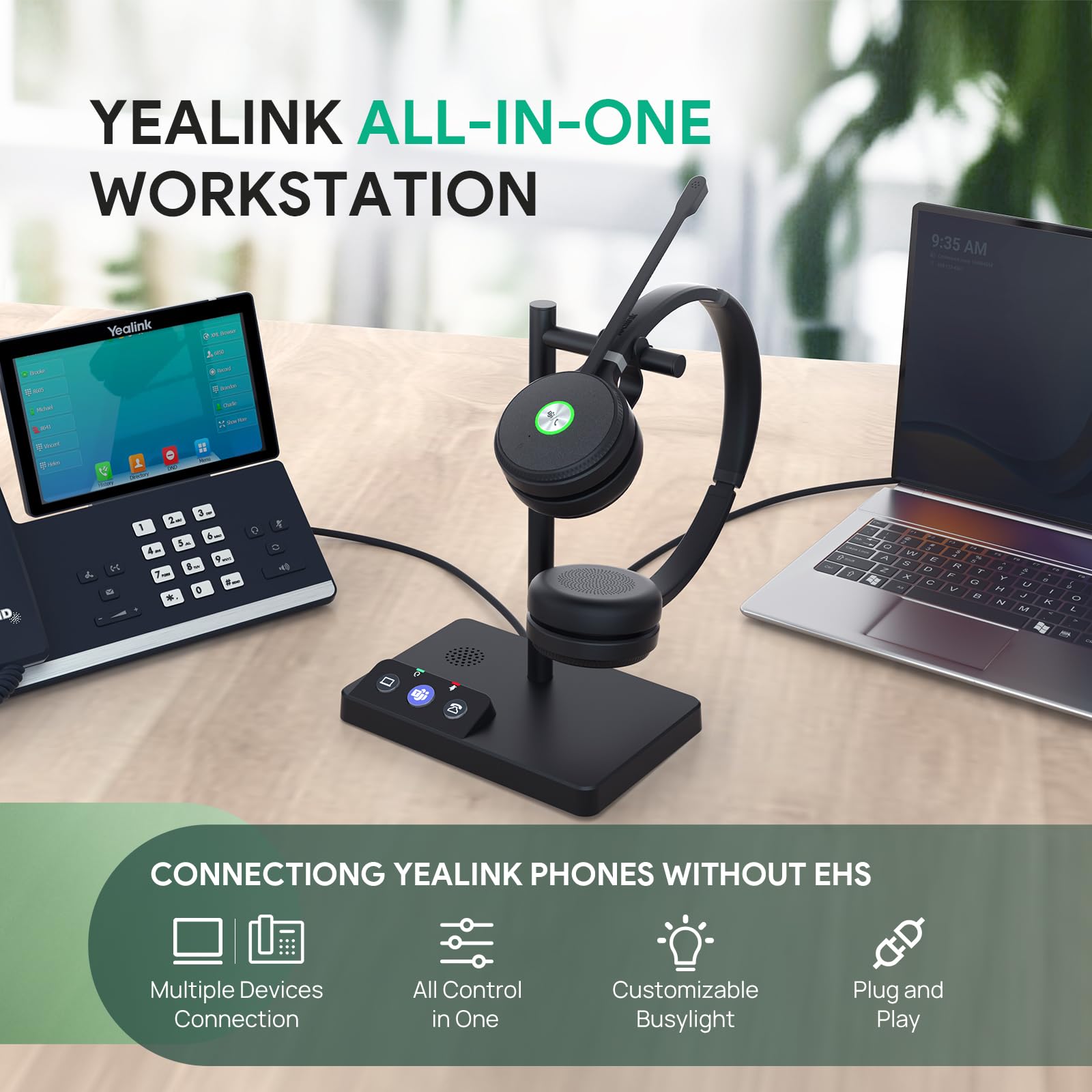 Yealink WH62 DECT Mono Wireless Headset for Microsoft Teams - 525ft Range, Noise Canceling Mic, 13H Talk Time - Compatible with IP Phones & Computers - Ideal for Office, Call Centers & Remote Work