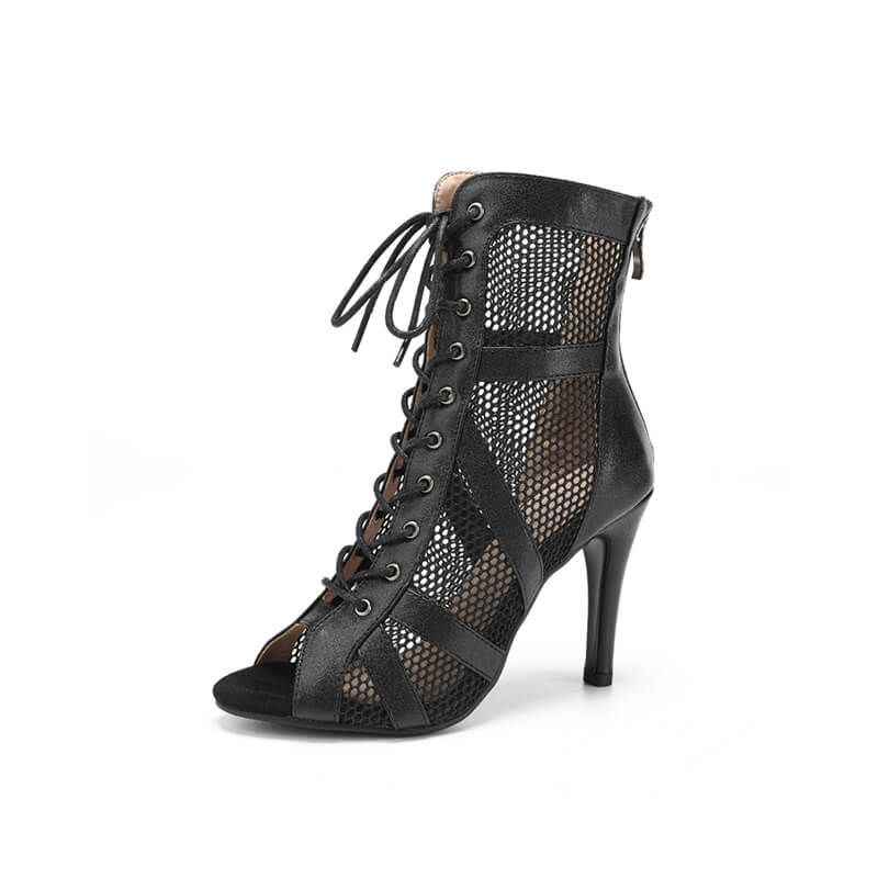 Sexy Peep Toe Lace Up Ankle Boots with Mesh Front & Stiletto Heels - Perfect for Night Out, Party & Date Night