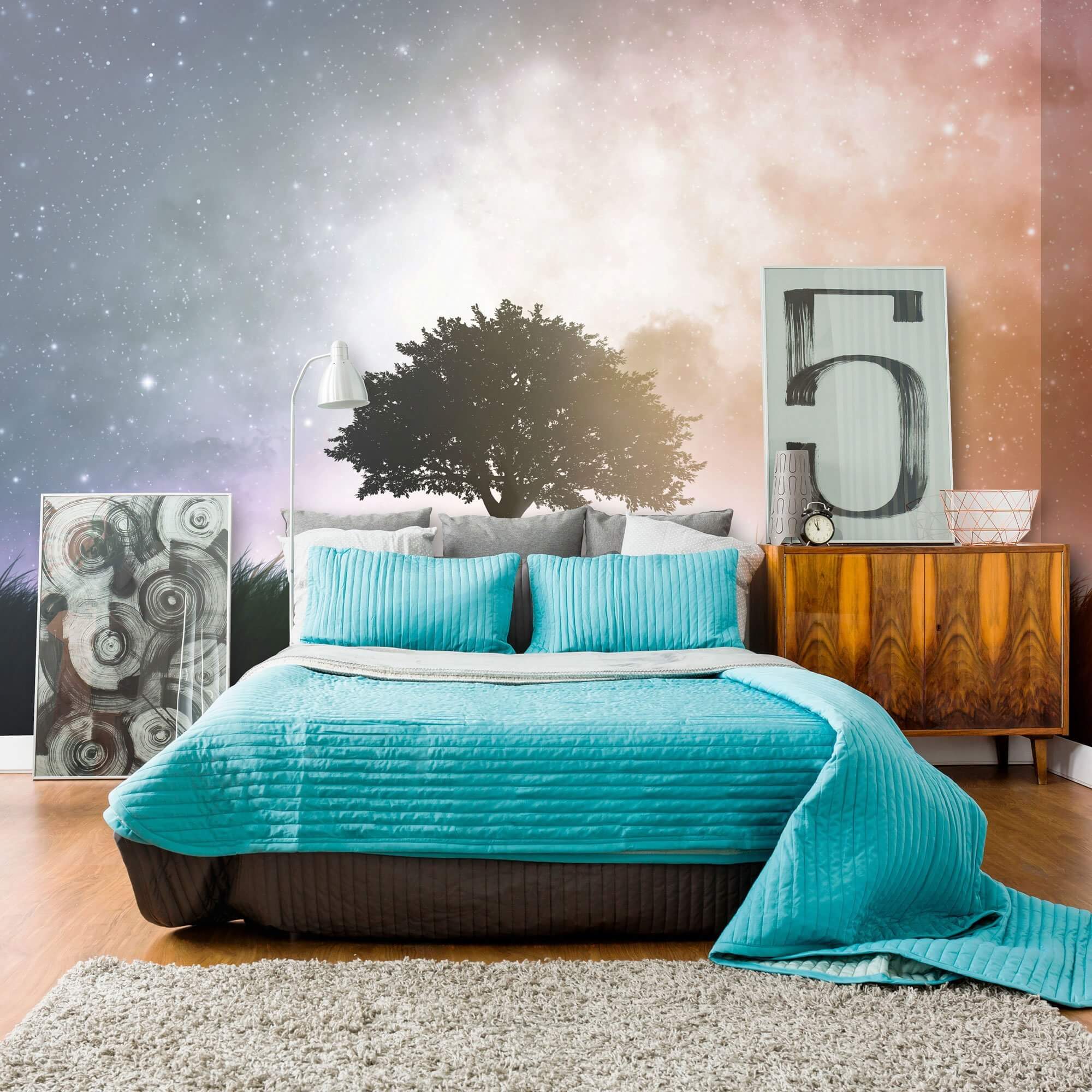 Blue and Orange Landscape Peel and Stick Removable Wall Mural - Self-Adhesive Wallpaper for Bedroom, Living Room, Nursery & Office Decor