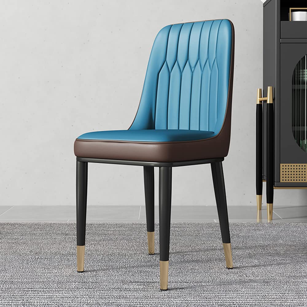 Modern Metal Dining Room Side Chair - Parsons Armless Leather Restaurant Chair with Brass/Gold Legs - Blue - 1 Piece - Perfect for Home, Office, and Restaurant Use