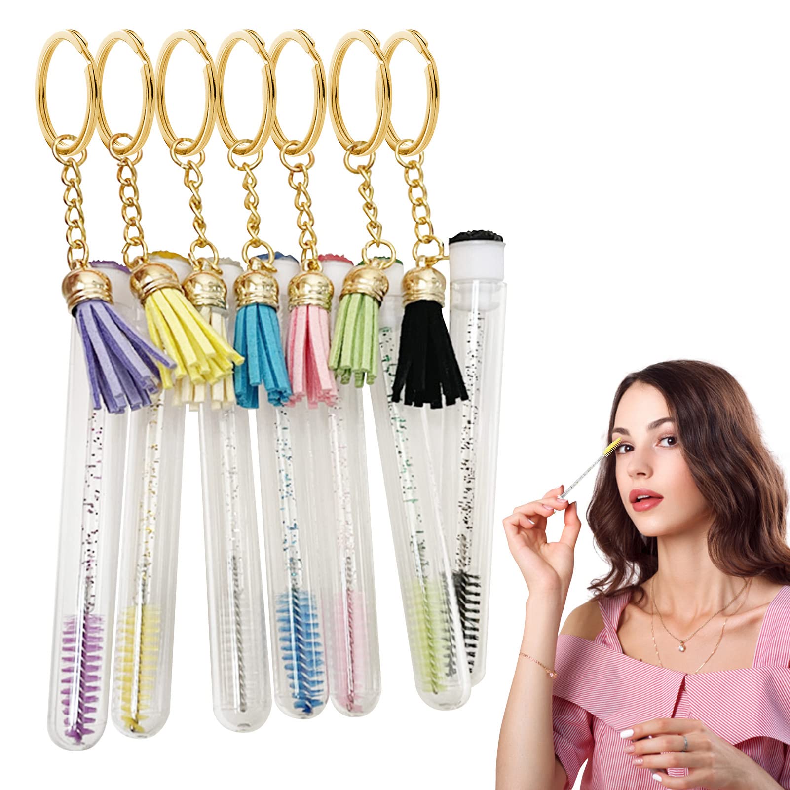 Diamond Crystal Eyelash Brush Tube with Keychain - Empty Eyelash Tubes & Spoolies for Lash Extensions, Mascara Brushes - Perfect for Women & Girls Makeup Kits, Travel & On-the-Go Touch Ups
