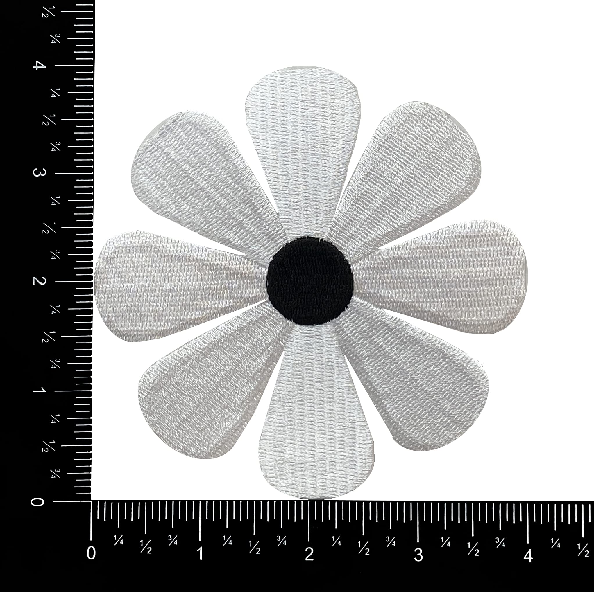 Daisy Flower Embroidered Iron On Patch 4 Inch White with Black Center - Perfect for DIY Crafts, Jackets, Backpacks & Denim Customization