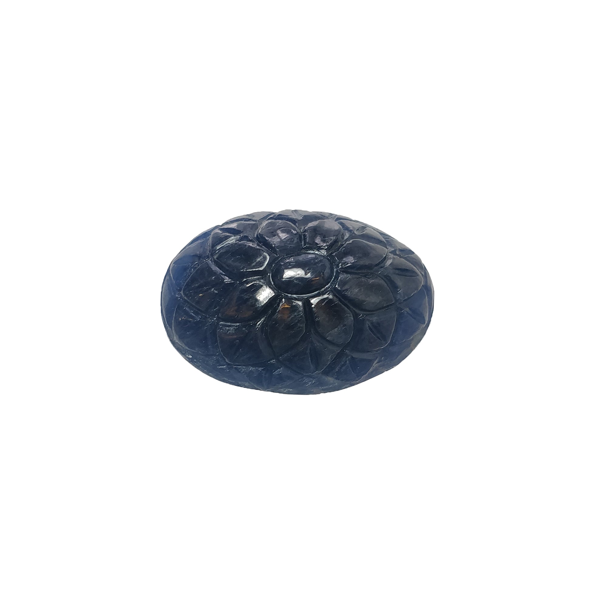 Natural Blue Sapphire Gemstone Carving - 49.20cts Untreated Oval Hand-Carved Sapphire (26x18mm) for Jewelry Making, Engagement Rings & Luxury Gifts
