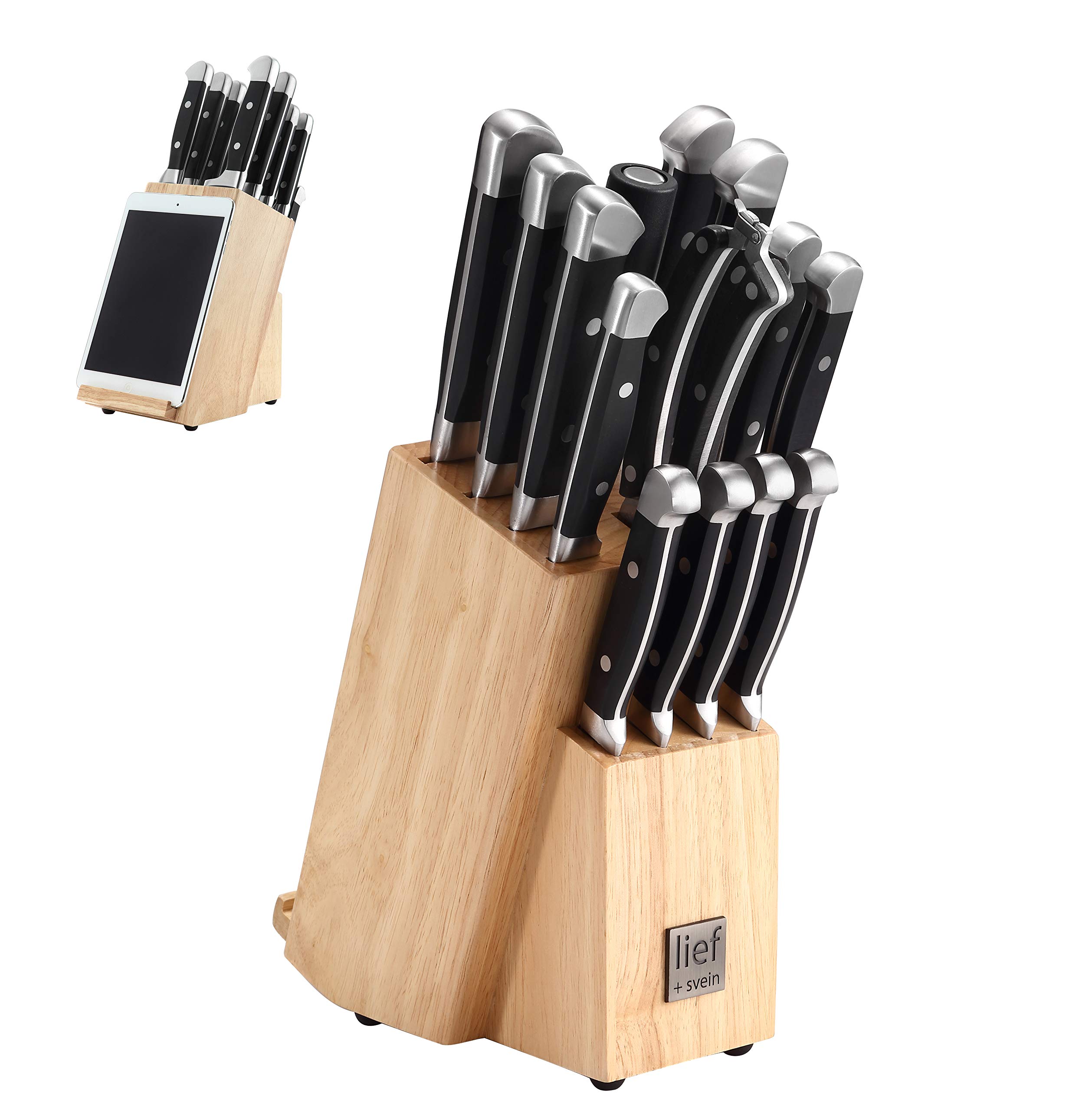 Premium 15-Piece German Steel Knife Block Set - Professional Kitchen Knives with Sharpener & iPad Holder - High-Quality 1.4116 Stainless Steel Cutlery Set - Perfect for Home Chefs & Cooking Enthusiasts
