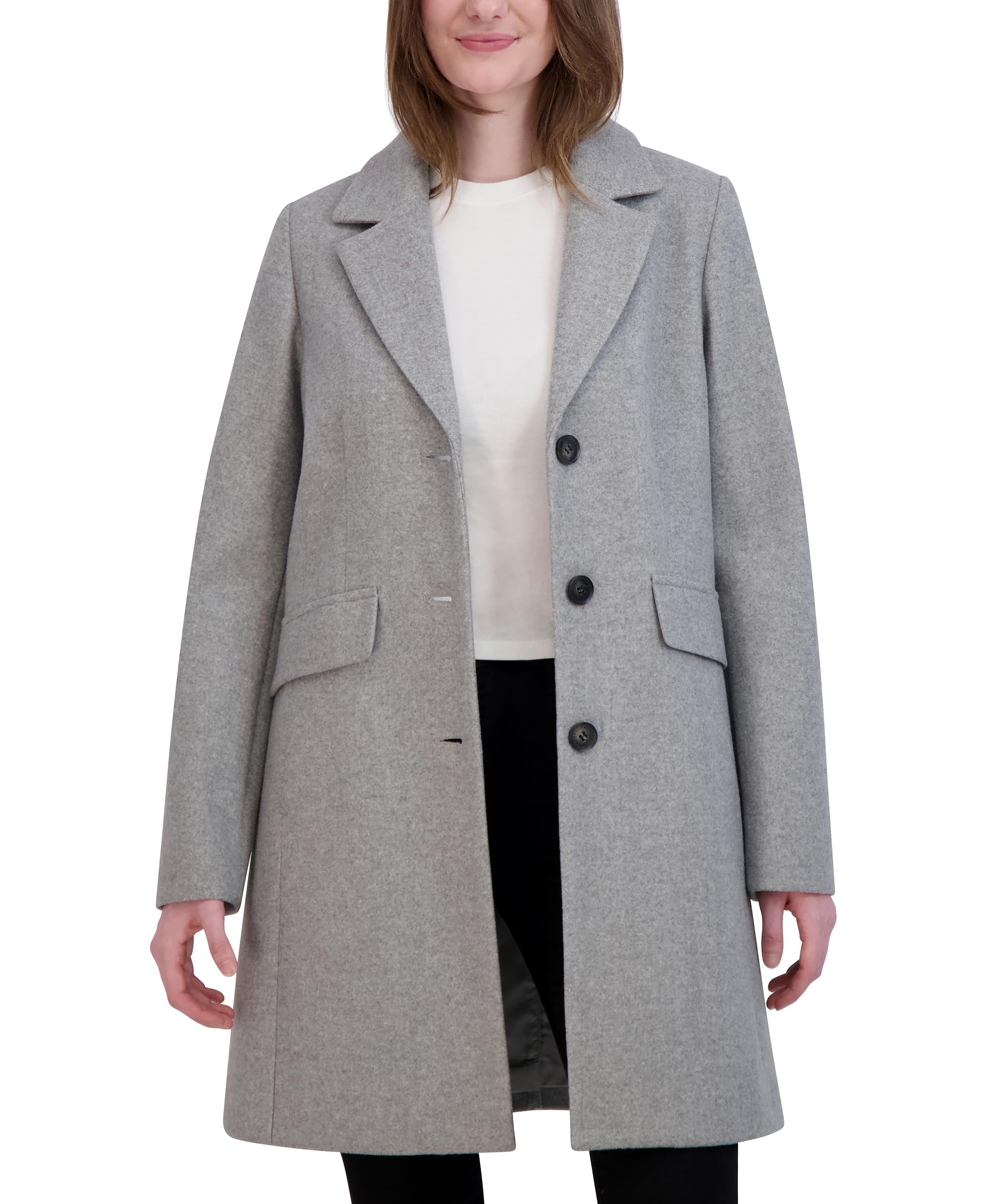 Shelli Segal Women's Faux Wool Coat with Notch Collar - Winter Warm Long Coat for Women, Perfect for Office, Dating & Holiday Outfits
