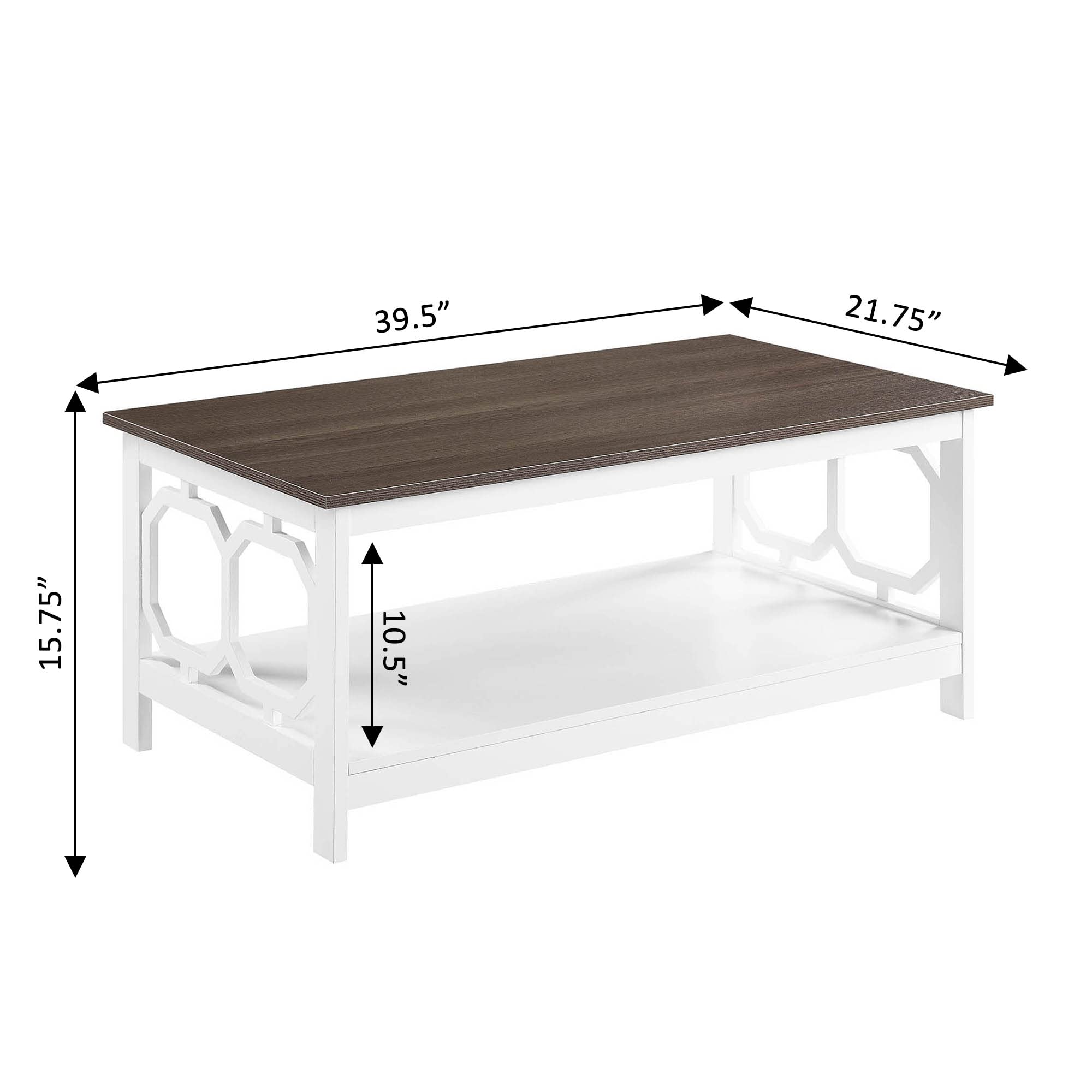 Convenience Concepts Omega Coffee Table with Driftwood Top and White Frame - Perfect for Living Room, Lounge & Home Decor