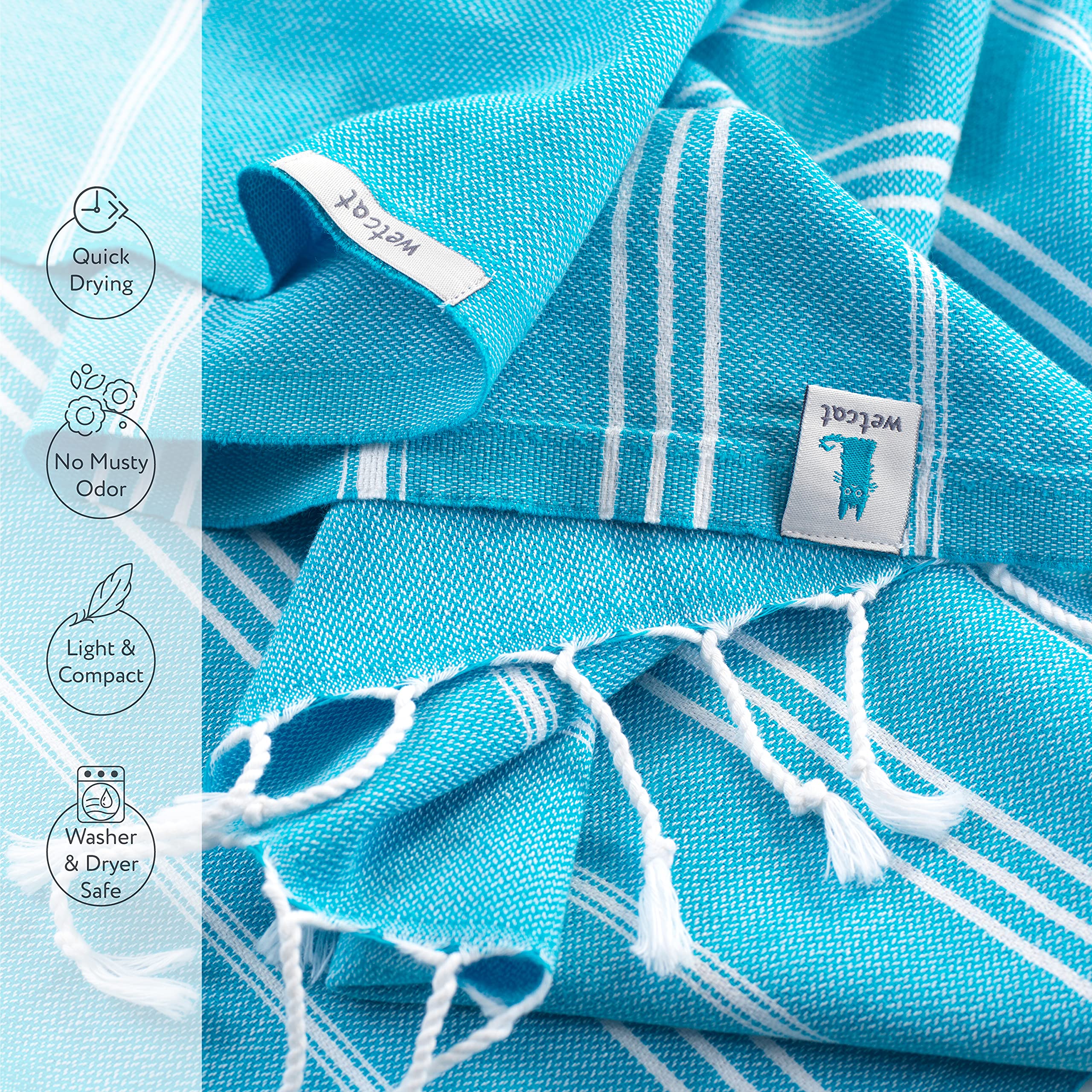 Premium WETCAT Turkish Hand Towels Set of 2 - 100% Turkish Cotton, Pre-Washed & Quick Drying (20