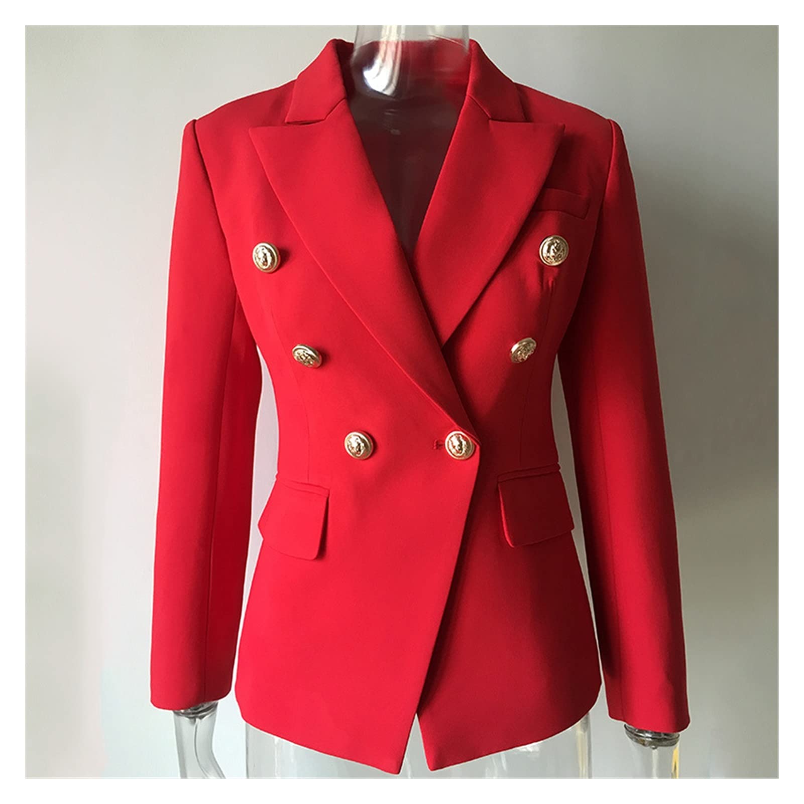 Stylish Women's Red Double Breasted Blazer Jacket for Autumn & Winter | Long Sleeve Suit Dress | Casual Office Wear & Party Outfits (Color: Red, Size: S)