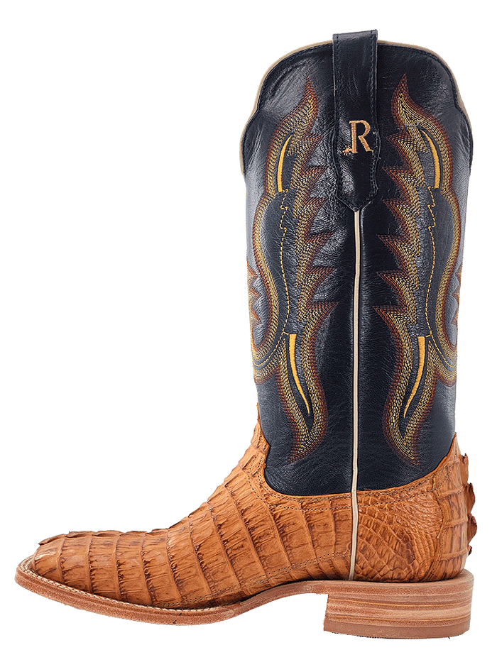 R.Watson RW3010 Men's Western Boots - Genuine Hornback Caiman Tail Leather, Saddle Tan Color - Perfect for Rodeo, Country Dancing & Cowboy Fashion