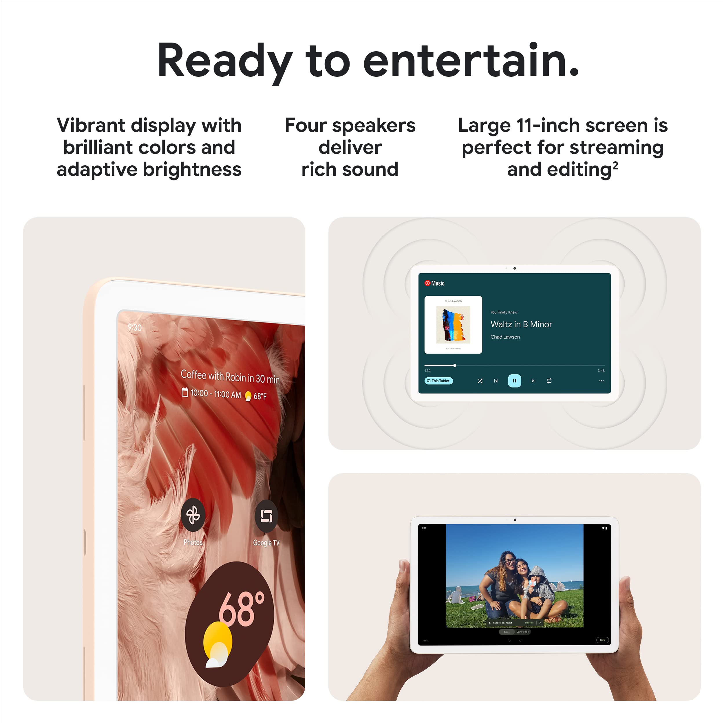 Google Pixel Tablet with Charging Speaker Dock - 11-Inch Android Tablet with Smart Home Controls, Long Battery Life, 128GB Storage (Porcelain) - Perfect for Home Entertainment & Smart Device Management