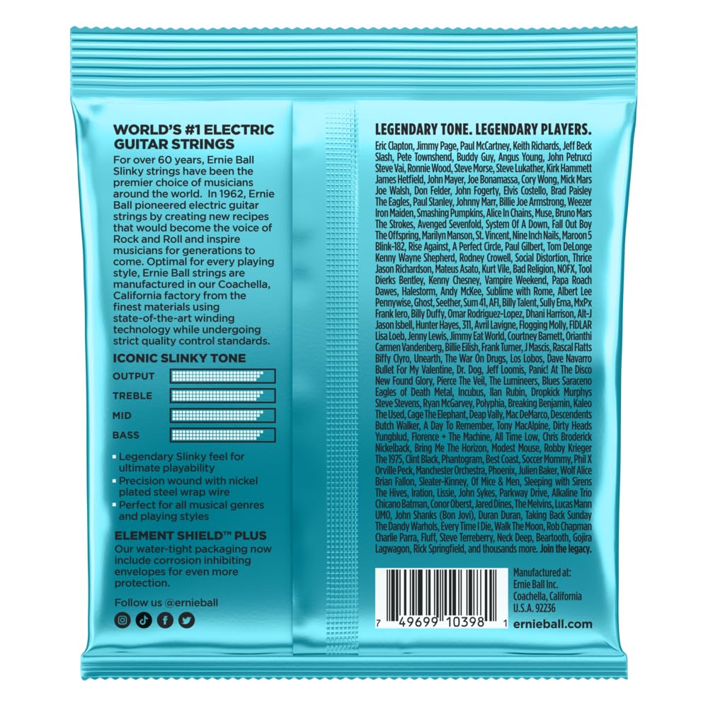 Ernie Ball Mighty Slinky Nickel Wound Electric Guitar Strings - 8.5-40 Gauge (P02228) | Perfect for Rock, Blues & Metal - Studio & Live Performance