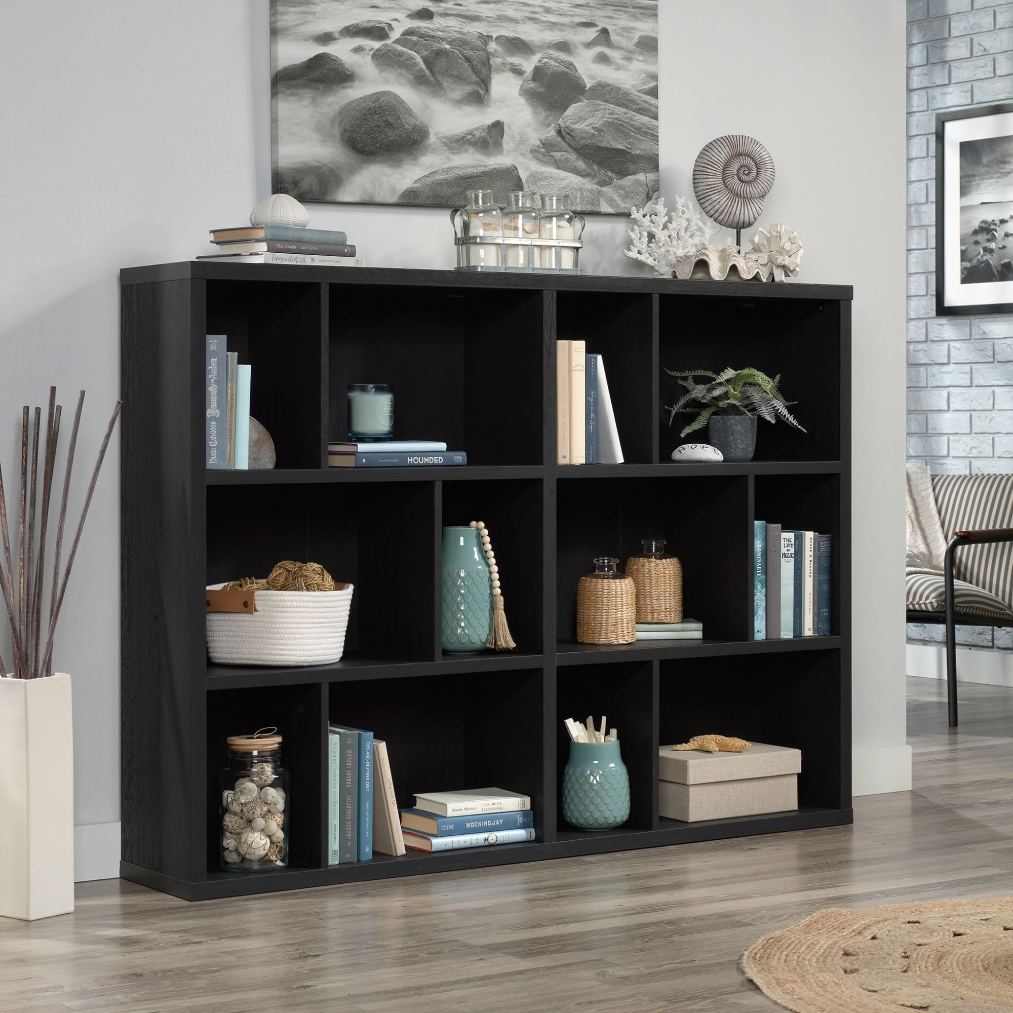 Sauder Modular Cube Storage Bookcase - Raven Oak Finish, Display Shelf for Books, Toys & Home Decor - Perfect for Living Room, Office & Kids Room Organization