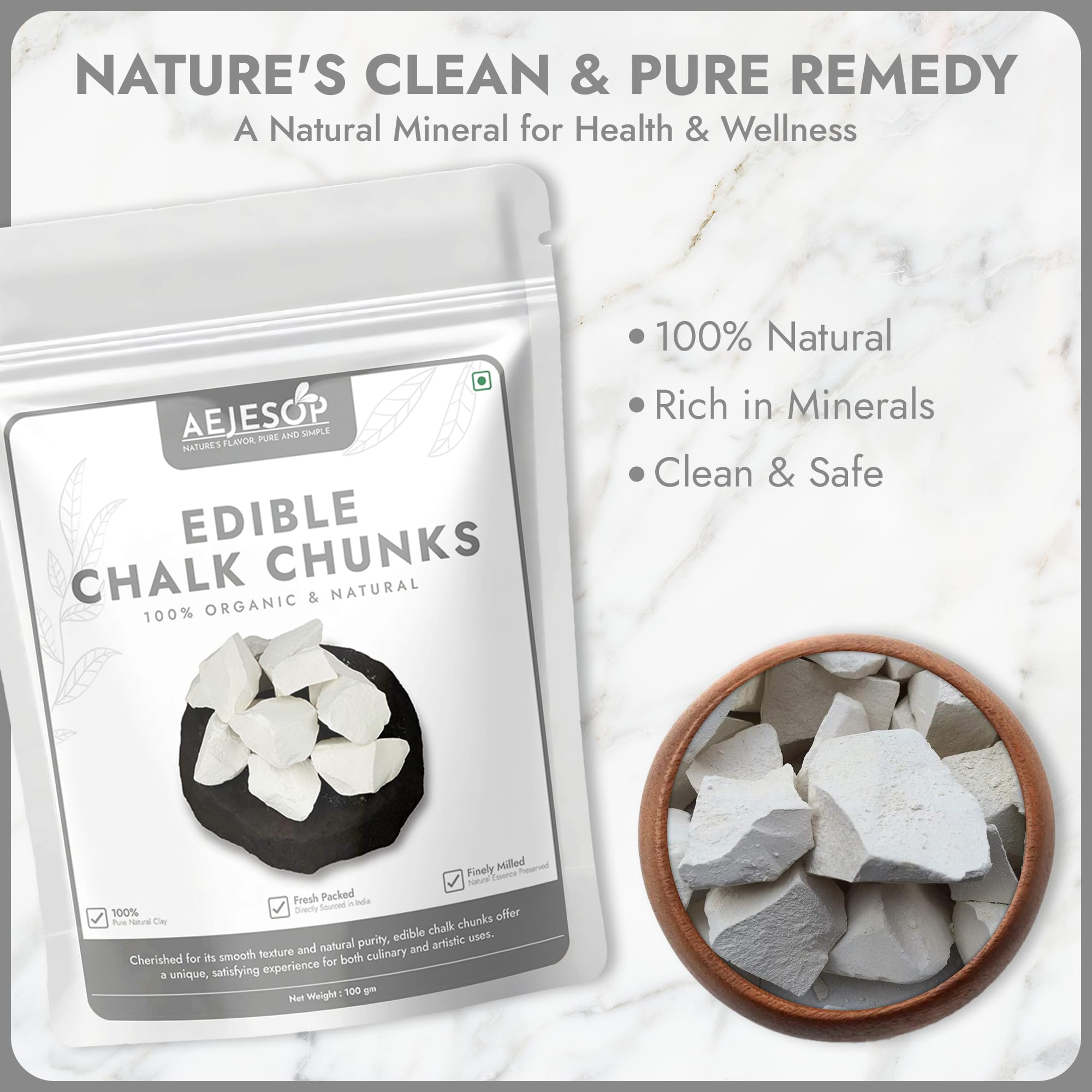 KRAM Edible Chalk Chunks - Natural Calcium Supplement, 3.5oz (100g) - Perfect for Pregnancy Cravings, Baking Decorations & Sensory Play