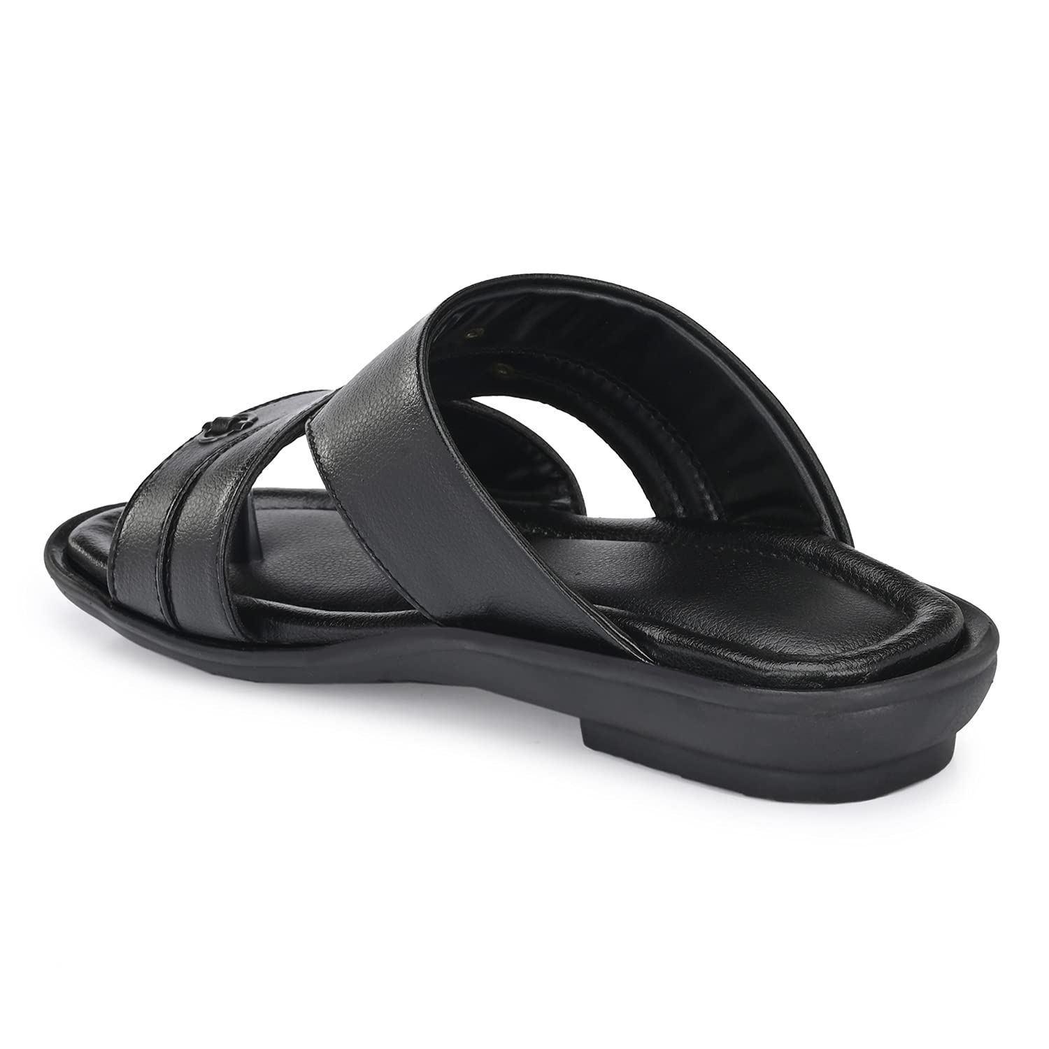 AZZARO BLACK Men's Synthetic Leather Slip-On Casual Slippers - Comfortable Indoor & Outdoor House Shoes for Lounging, Errands, and Relaxation