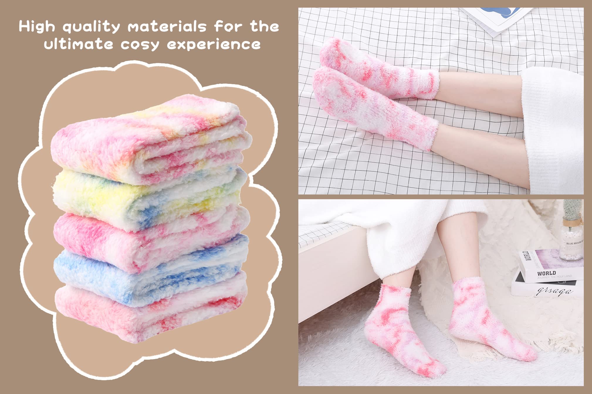 Women's Fluffy Winter Socks - Thick Warm Fuzzy Non-Slip Gripper Socks for Home, Bed & Floor - Cozy Christmas Gift Set H - Perfect for Lounging, Sleepwear & Holiday Presents
