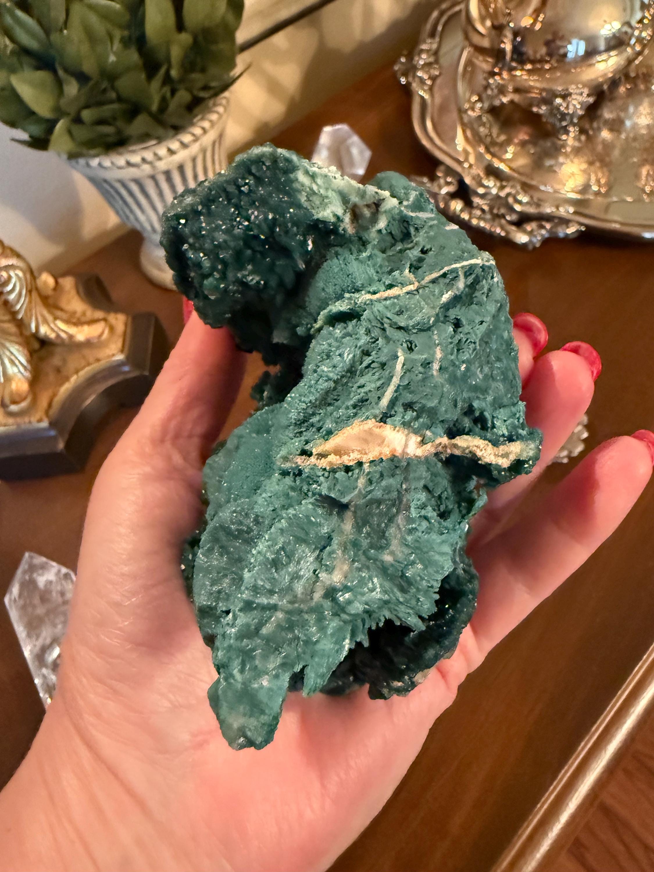 Sparkly Green Apophyllite Crystal Bed with Celadonite - 4.5 Inch High Vibration Healing Stone for Meditation, Reiki, Altar Decor & Spiritual Gifts