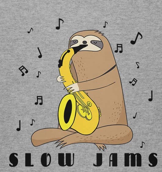 Funny Sloth Slow Jams Pun Saxophone Graphic T-Shirt for Teens - Soft Heather Grey Cotton Tee - Perfect for Music Lovers, Casual Wear & Gifts