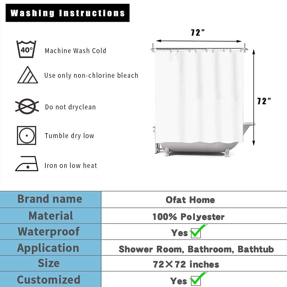 Faith Hope Love Waterproof Shower Curtain 72x72 Inches - Inspirational Bible Scripture Quotes Fabric Bathroom Decor with Plastic Hooks (90GSM) - Perfect for Home, Bathroom & Party Decorations