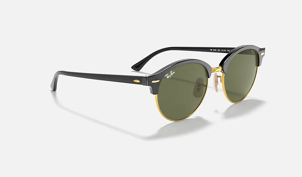 Ray Ban CLUBROUND RB4246 901 51mm Sunglasses - Black/Gray Green Polarized Lenses for Men & Women - UV Protection, Classic Round Frame for Driving, Outdoor Activities & Fashion