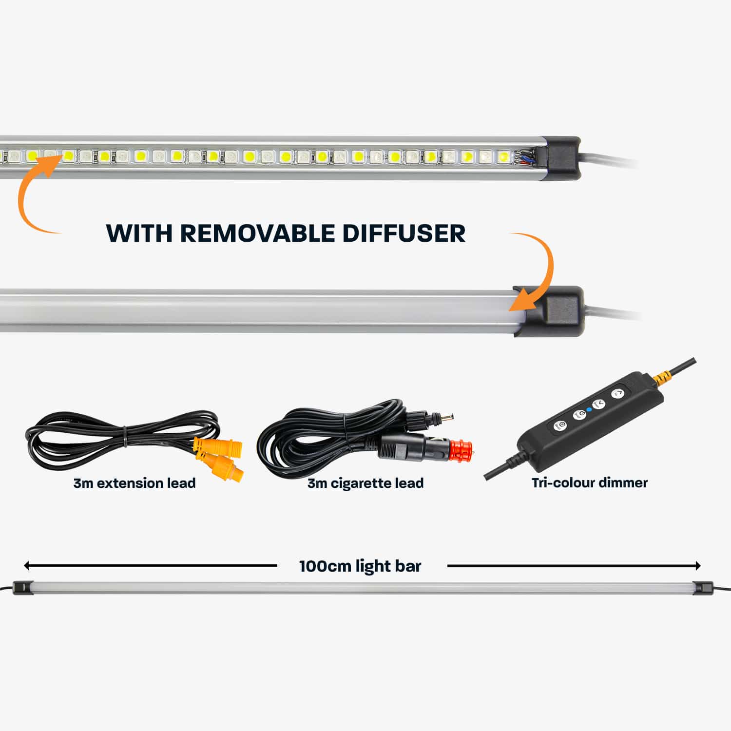 1M (100cm) RGB Tri-Color LED Light Bar Kit with Frosted Diffuser - Perfect for Car Interior, Gaming Setup & Home Decoration