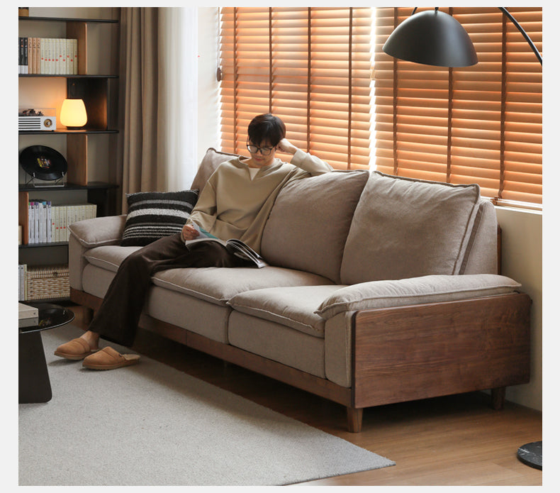 Premium Black Walnut & Ash Solid Wood High Back Sofa - Modern Farmhouse Living Room Furniture for Comfortable Seating & Relaxation - Perfect for Home, Office, or Lounge Areas