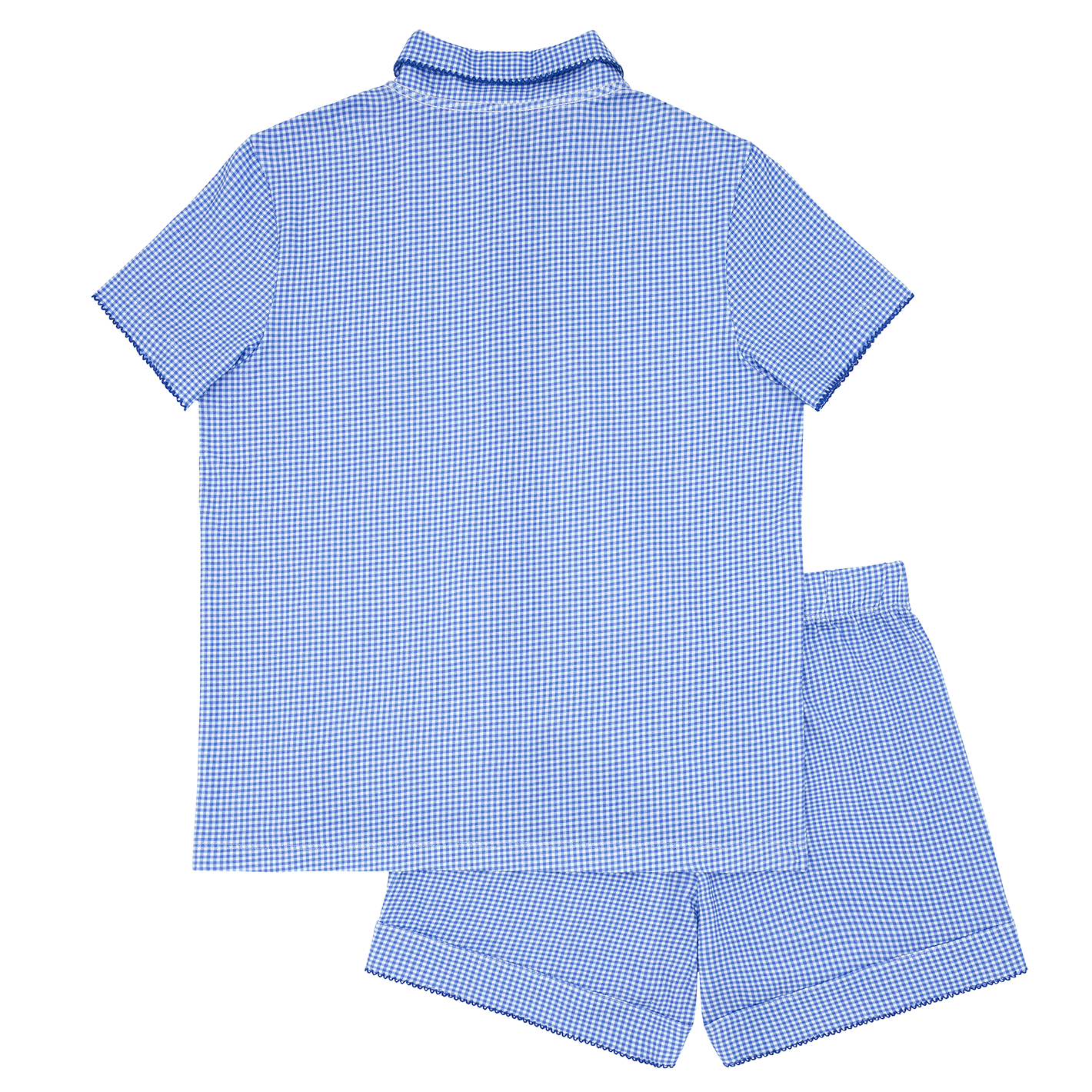 Women's Sky Blue Gingham Collared Shirt & Short Pima Cotton Pajama Set - Soft Sleepwear for Women, Lounge & Vacation Outfit