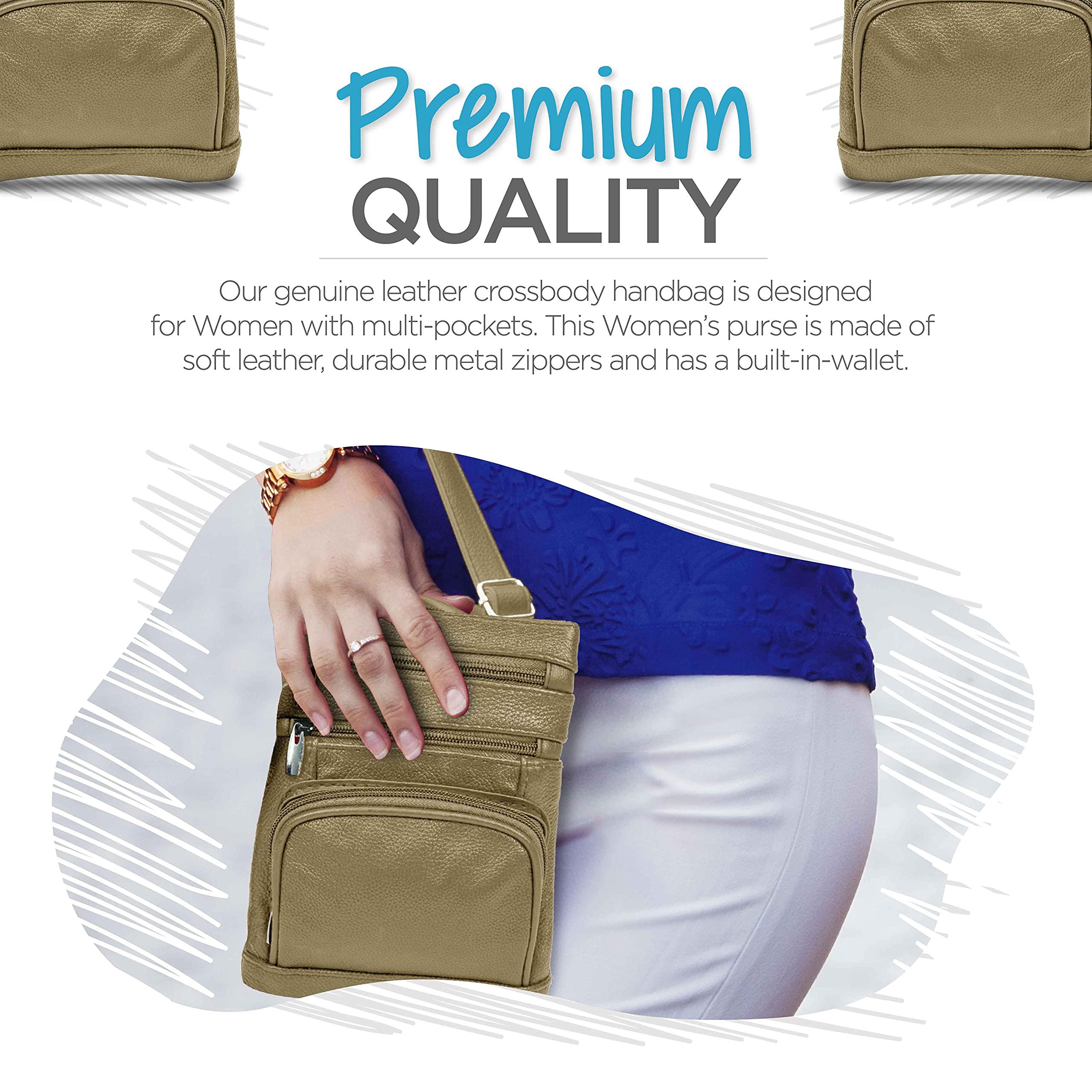 Stylish Krediz Leather Crossbody Purse for Women - Adjustable Strap Multi-Pocket Handbag | Soft & Durable Genuine Leather | Perfect for Travel, Shopping & Everyday Use