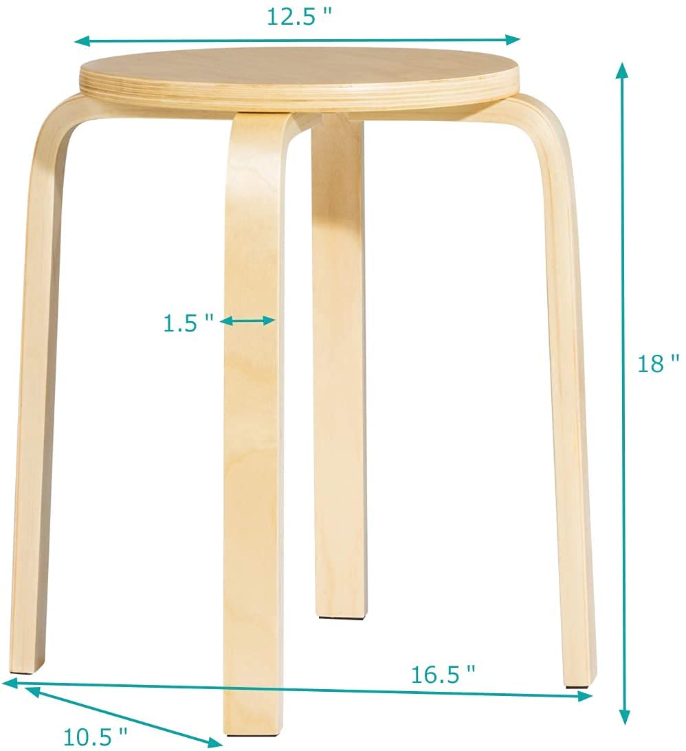 Julimoon 18 Inch Bentwood Round Stools - Set of 4 Stackable Backless Wood Bar Chairs with Round Top & Bottom Felt Pads for Dining Table, Kitchen Island, Living Room, Garden and Patio - Natural Wood Finish - Perfect for Home Decor, Entertaining Guests and Outdoor Relaxation