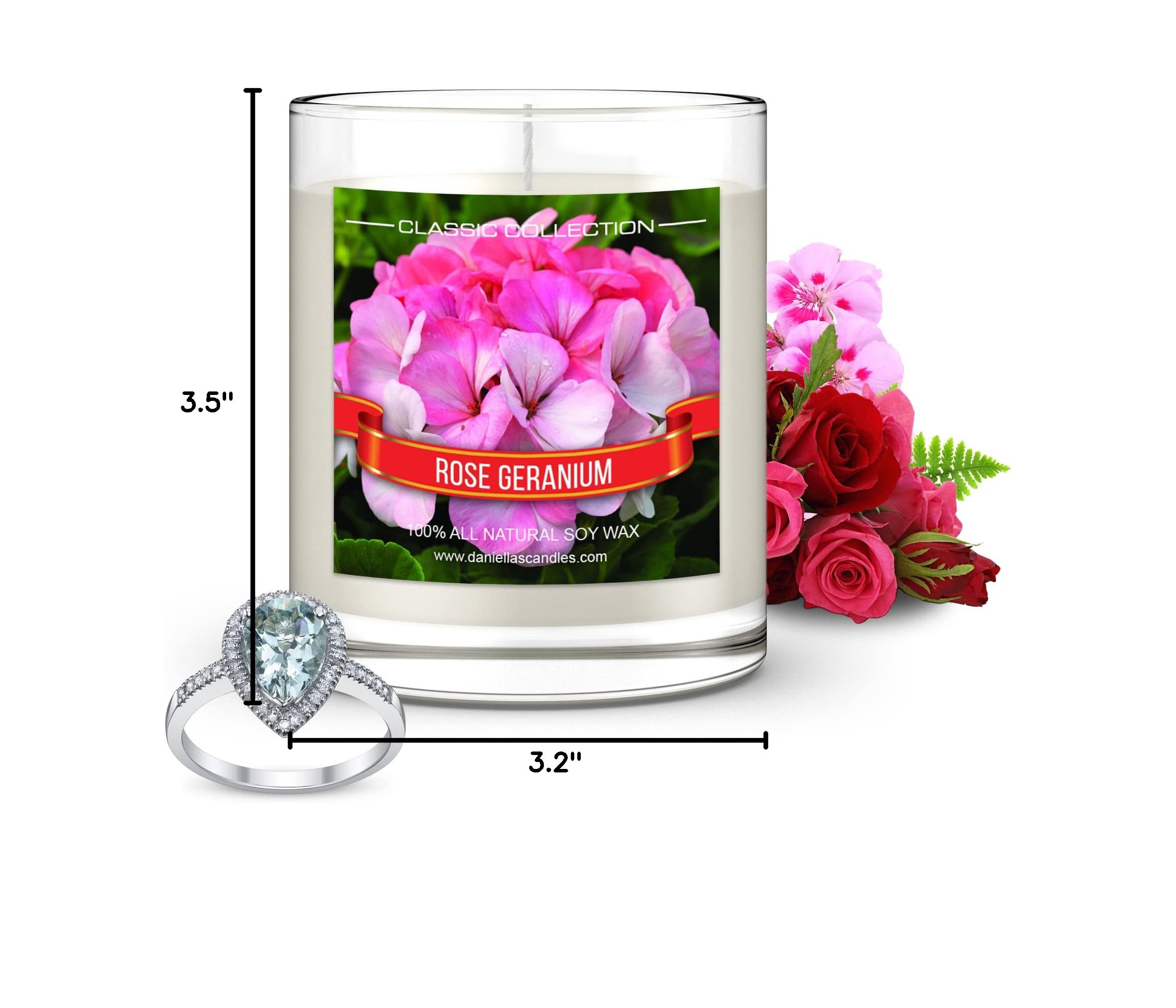 Rose Geranium Scented Candle with Hidden Necklace - Natural Soy Wax Aromatherapy Candle for Home, Spa, Romantic Gifts & Special Occasions