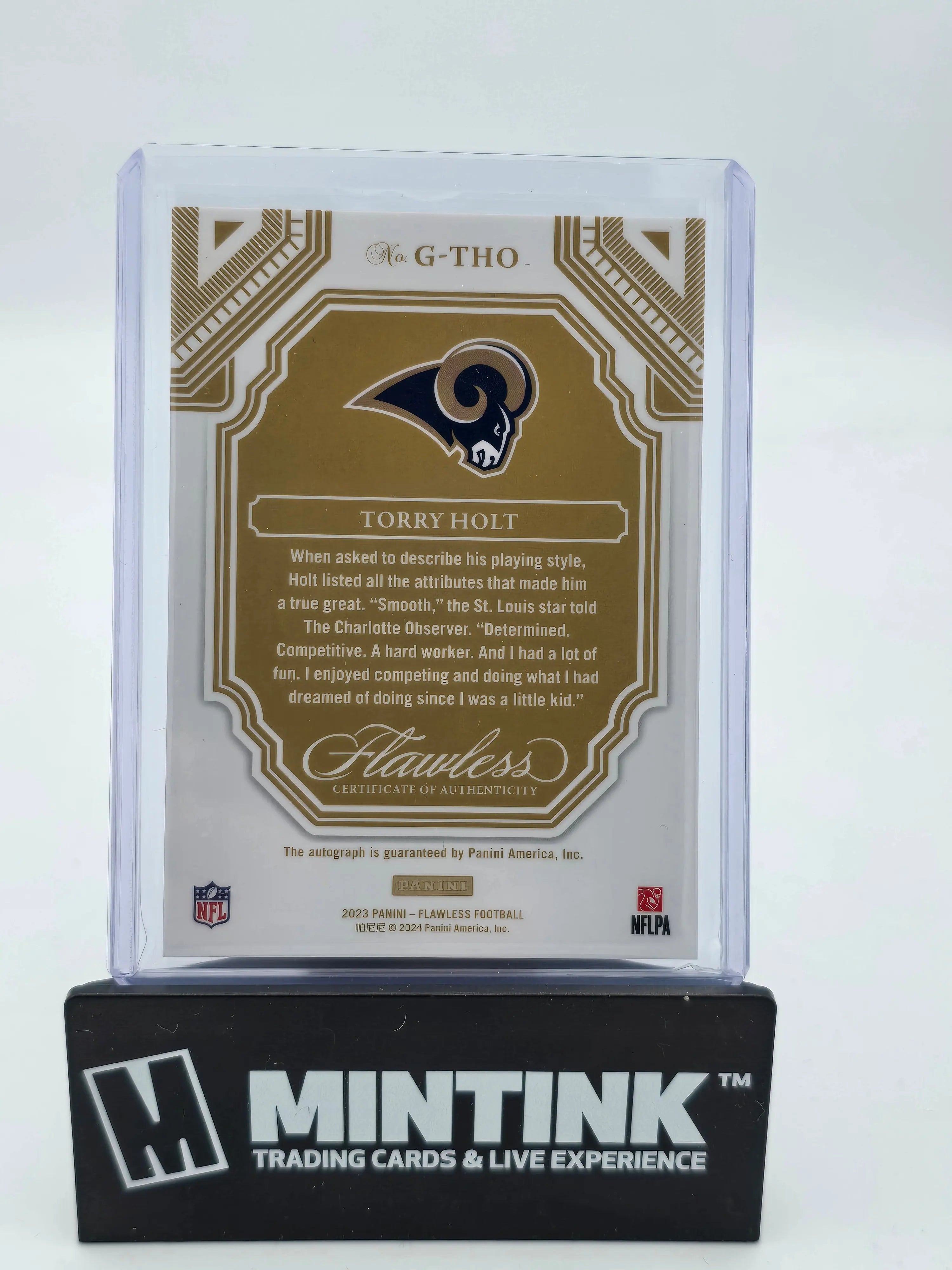 2023 Panini Flawless Football Torry Holt Gold Foil Greats Autograph Card /25 - Rare Collectible for NFL Fans & Sports Memorabilia Enthusiasts