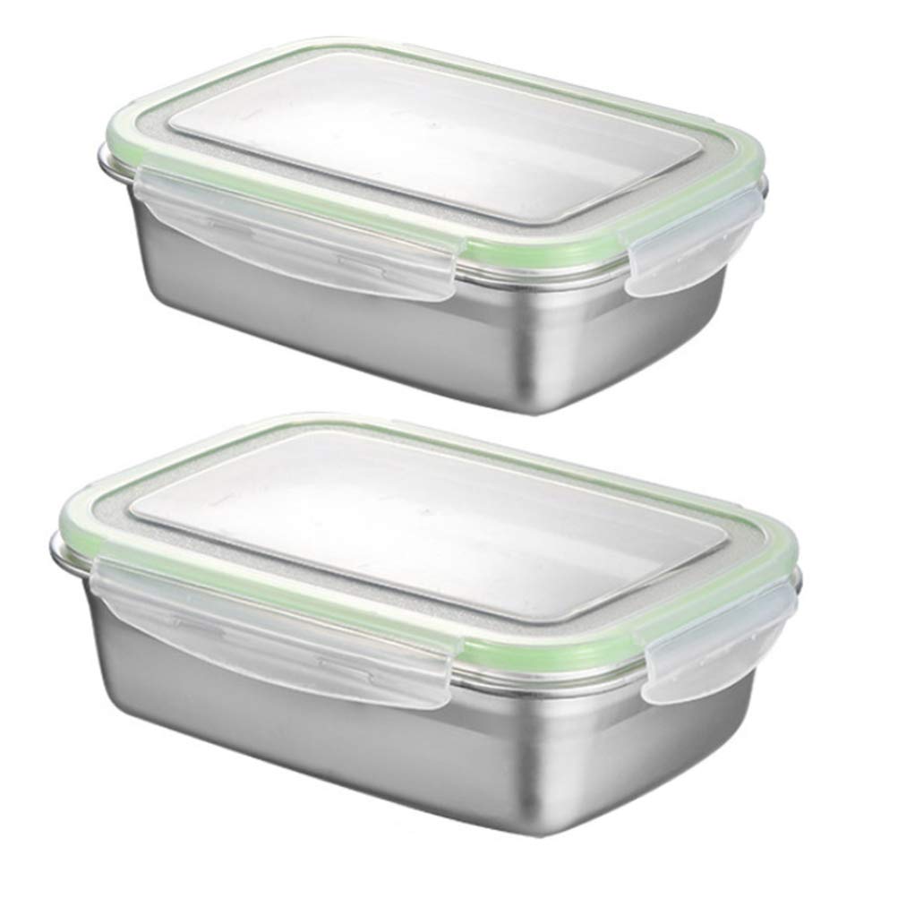 Hemoton 2-Piece Stainless Steel Vacuum Seal Food Storage Containers Set - 550ML & 350ML Airtight Lunch Box, Freezer-Safe Bento Box for Meal Prep, Travel & Leftovers (Green)