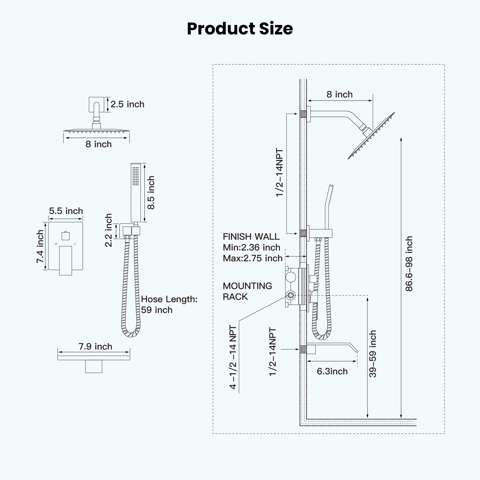 Gotonovo 8-Inch Oil Rubbed Bronze Rain Shower Faucet System Set - Wall Mounted Rainfall Shower Head with Handheld Sprayer, Waterfall Tub Spout, Mixer Combo, Rough-in Valve & Trim - Perfect for Modern Bathroom Renovation & Spa-Like Shower Experience