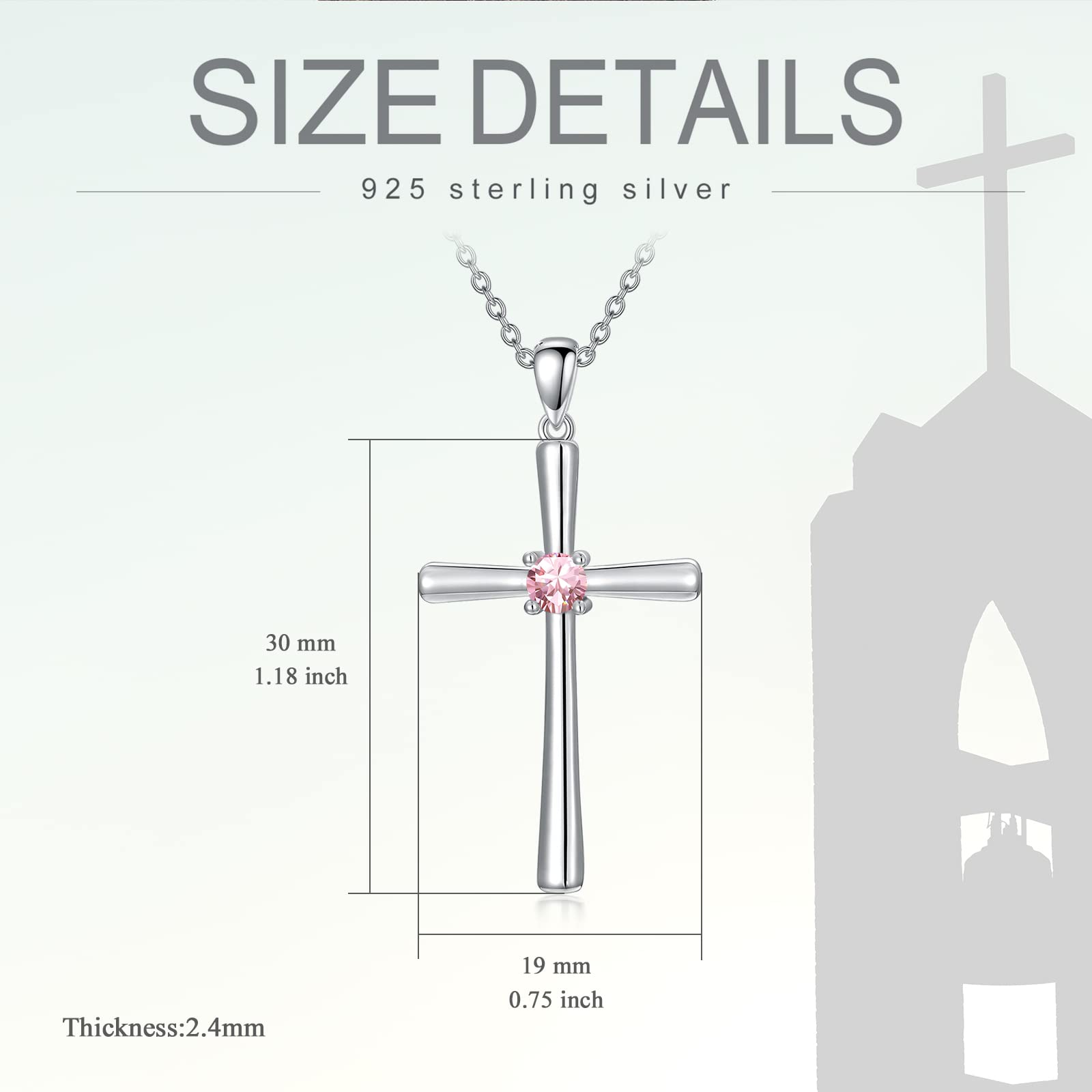 925 Sterling Silver Cross Necklace for Women with Birthstone - Faith Crucifix Pendant Fine Jewelry, 18-20 Inch Chain - Perfect Birthday Gift for Her, Christmas Present & Everyday Spiritual Wear