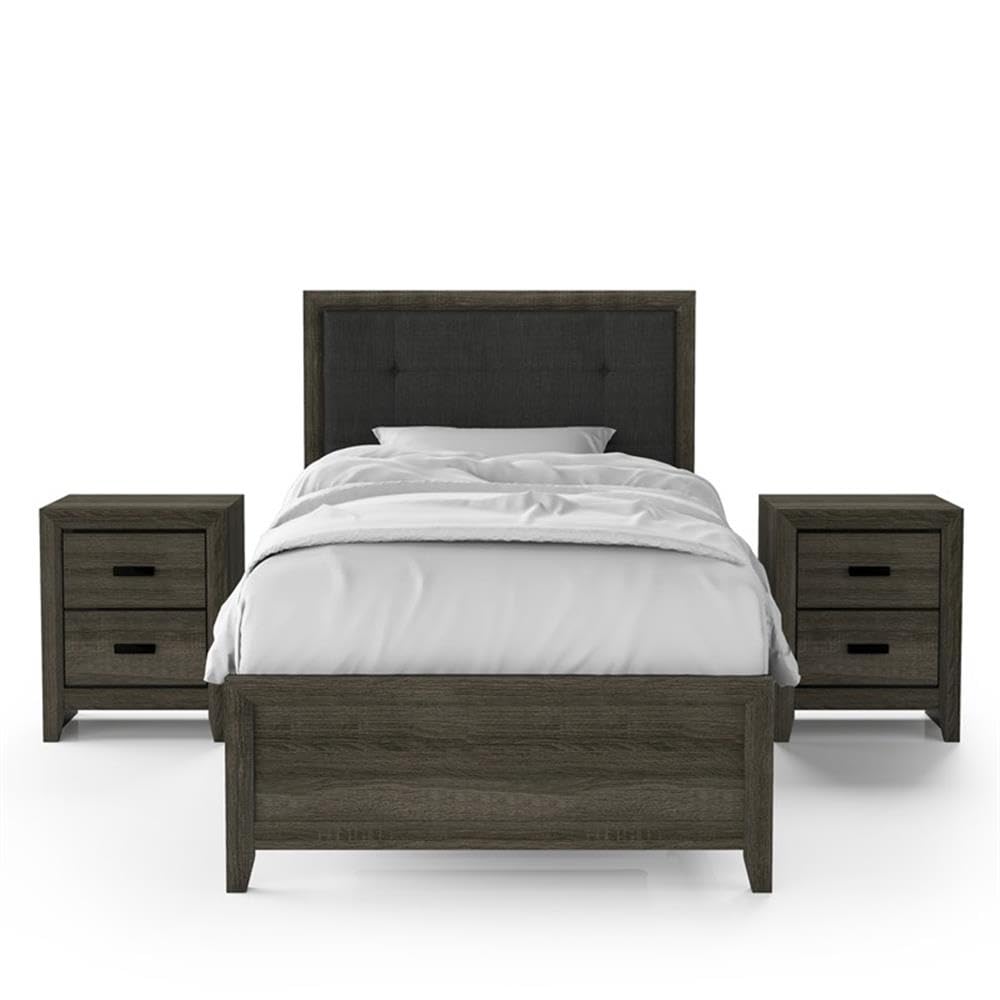 Furniture of America Livorn 3-Piece Gray Wood Bedroom Set - Twin Bed + 2 Nightstands | Modern Bedroom Furniture for Small Spaces & Guest Rooms