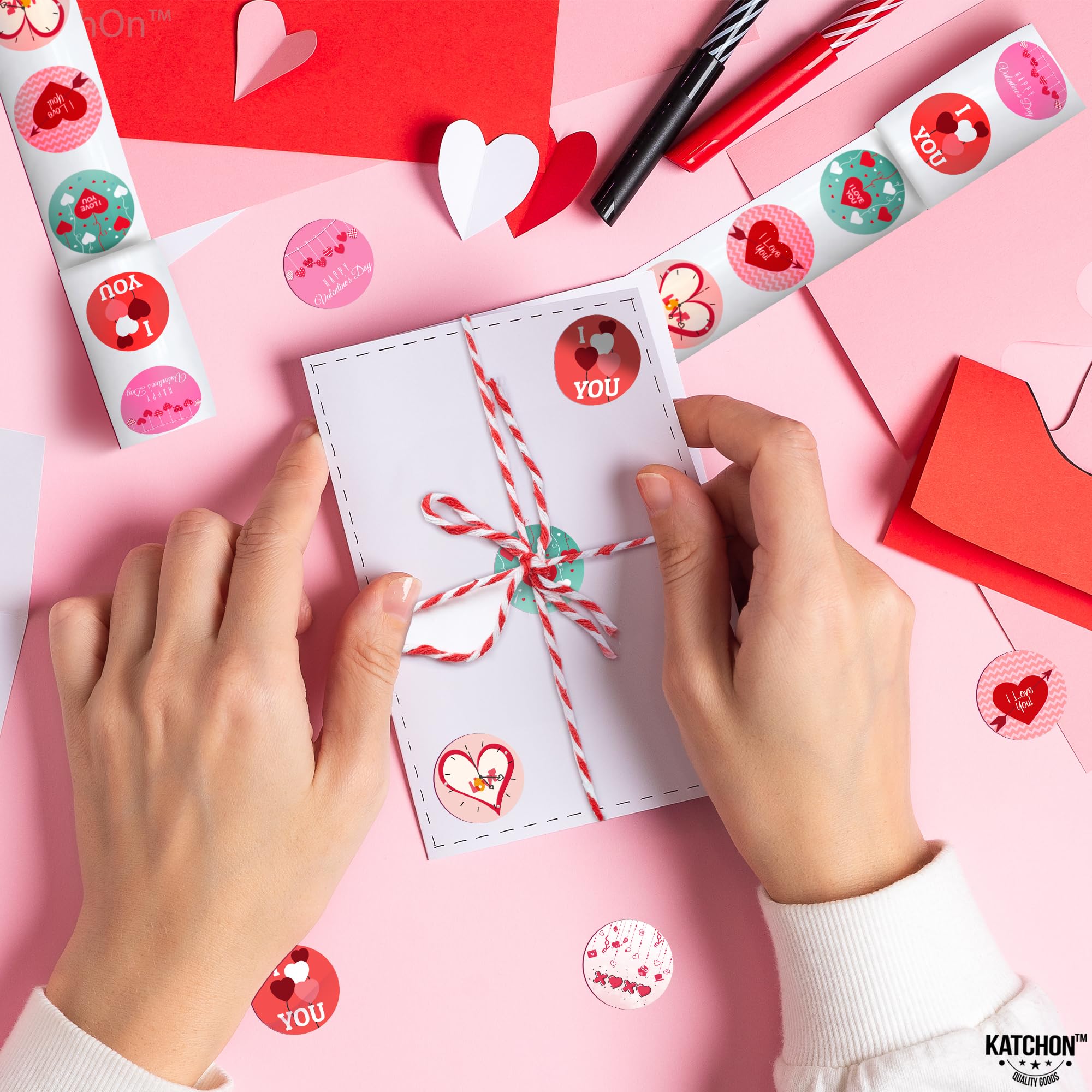 KatchOn 500 Pcs Cute Valentine's Day Stickers for Kids - 1.5 Inch Heart Stickers Bulk Pack | I Love You Stickers for Valentine's Decorations, Classroom Rewards & Scrapbooking | Happy Valentine's Day Party Supplies
