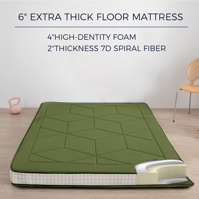 MAXYOYO Padded Japanese Floor Mattress - Green Foldable Roll Up Futon Mattress for Bedroom, Guest Room & Travel | Comfortable Floor Sleeping & Lounging