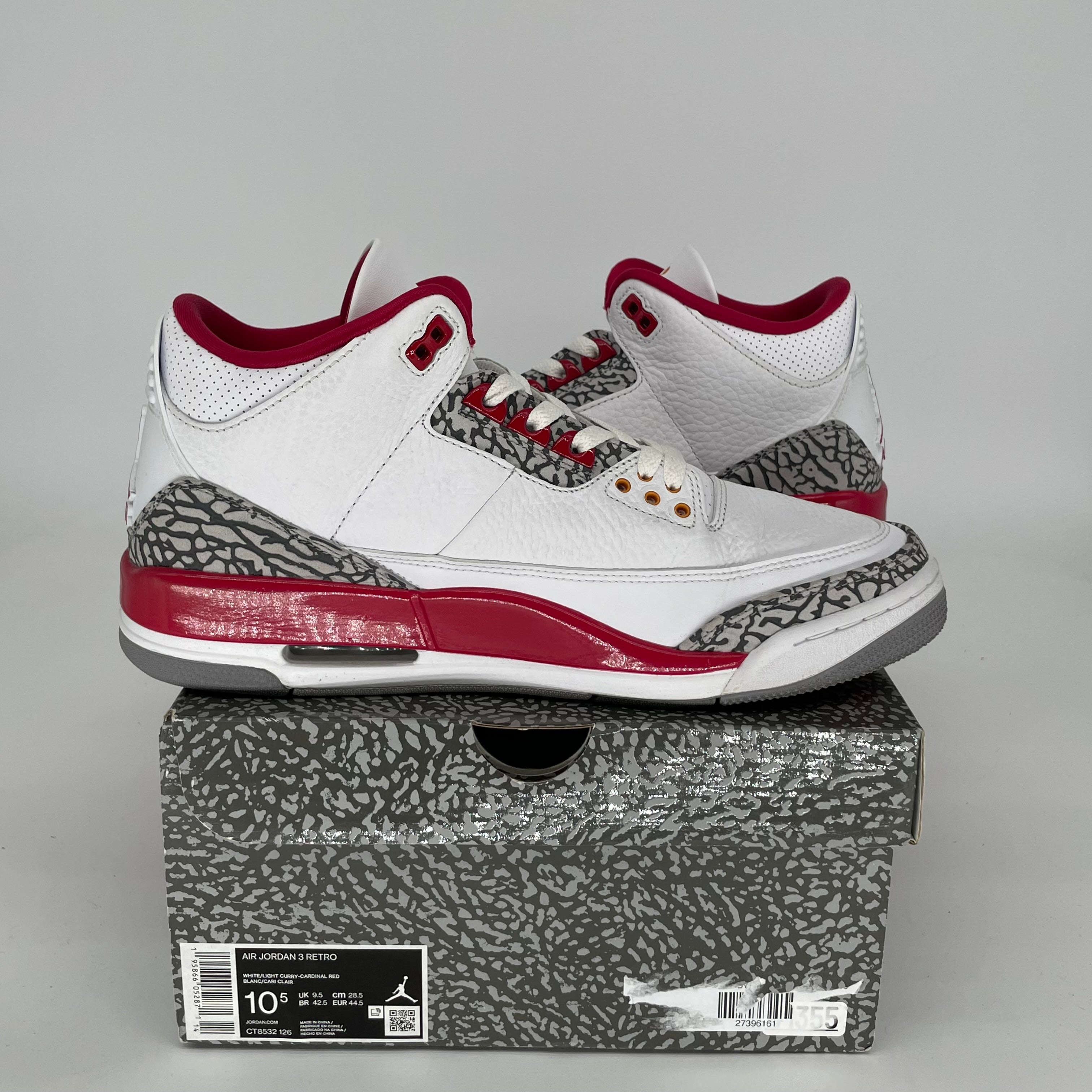 AIR JORDAN 3 CARDINAL Retro Basketball Shoes Men's Size 10.5 (CT8532-126) - Authentic Sneakers for Streetwear & Basketball Games