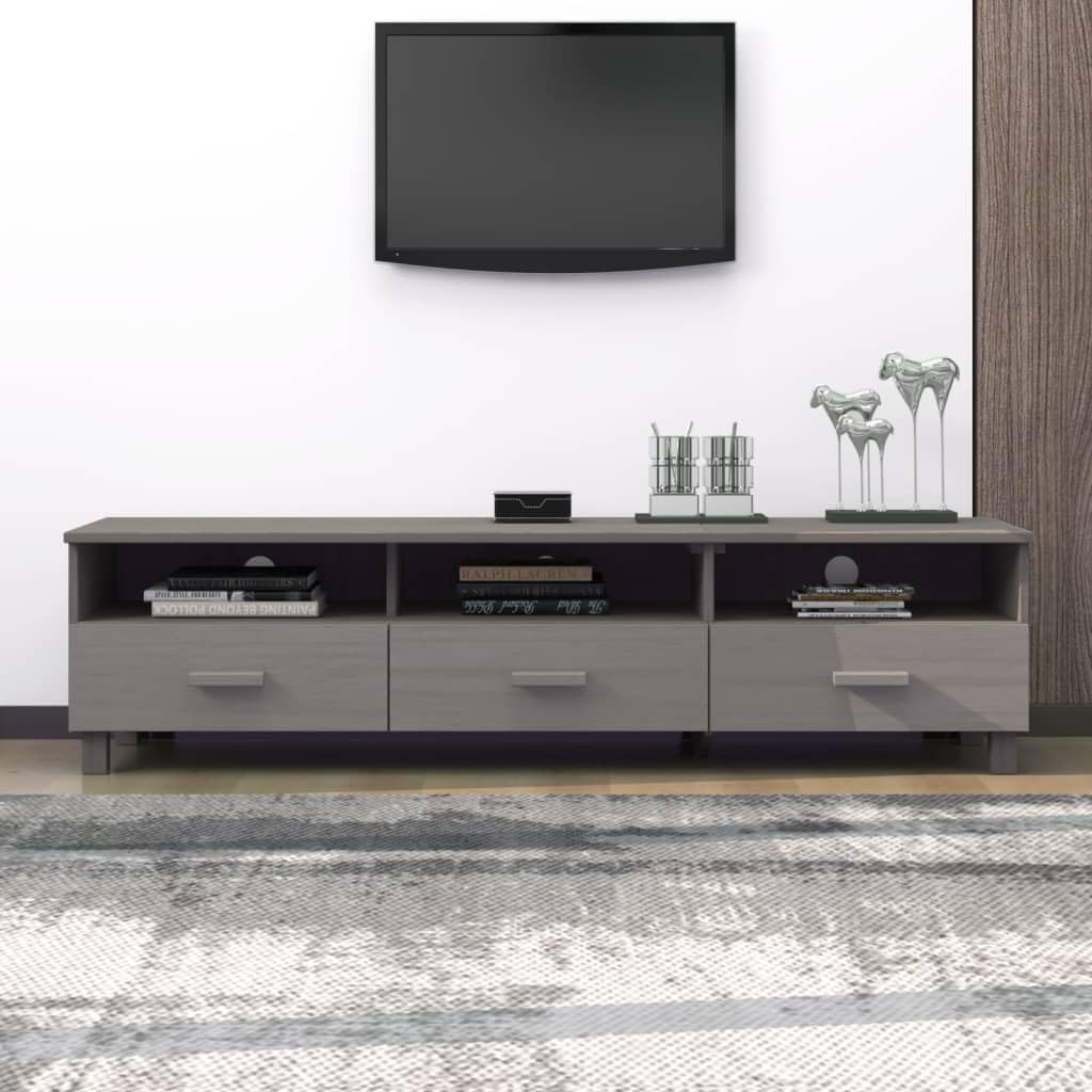 vidaXL Light Gray Solid Wood Pine TV Stand with Storage - Entertainment Center Media Cabinet for Living Room, Bedroom, Home Theater | Modern Sideboard & Cupboard Organizer