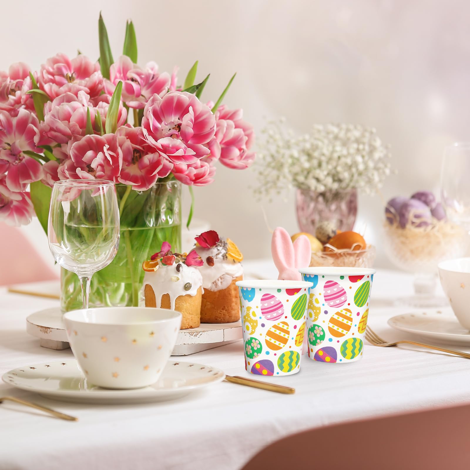 30Pcs Colorful Easter Paper Cups with Egg Design - 9oz Disposable Party Cups for Juice, Coffee, Hot & Cold Drinks - Perfect for Spring Celebrations, Home Parties, and Seasonal Gatherings