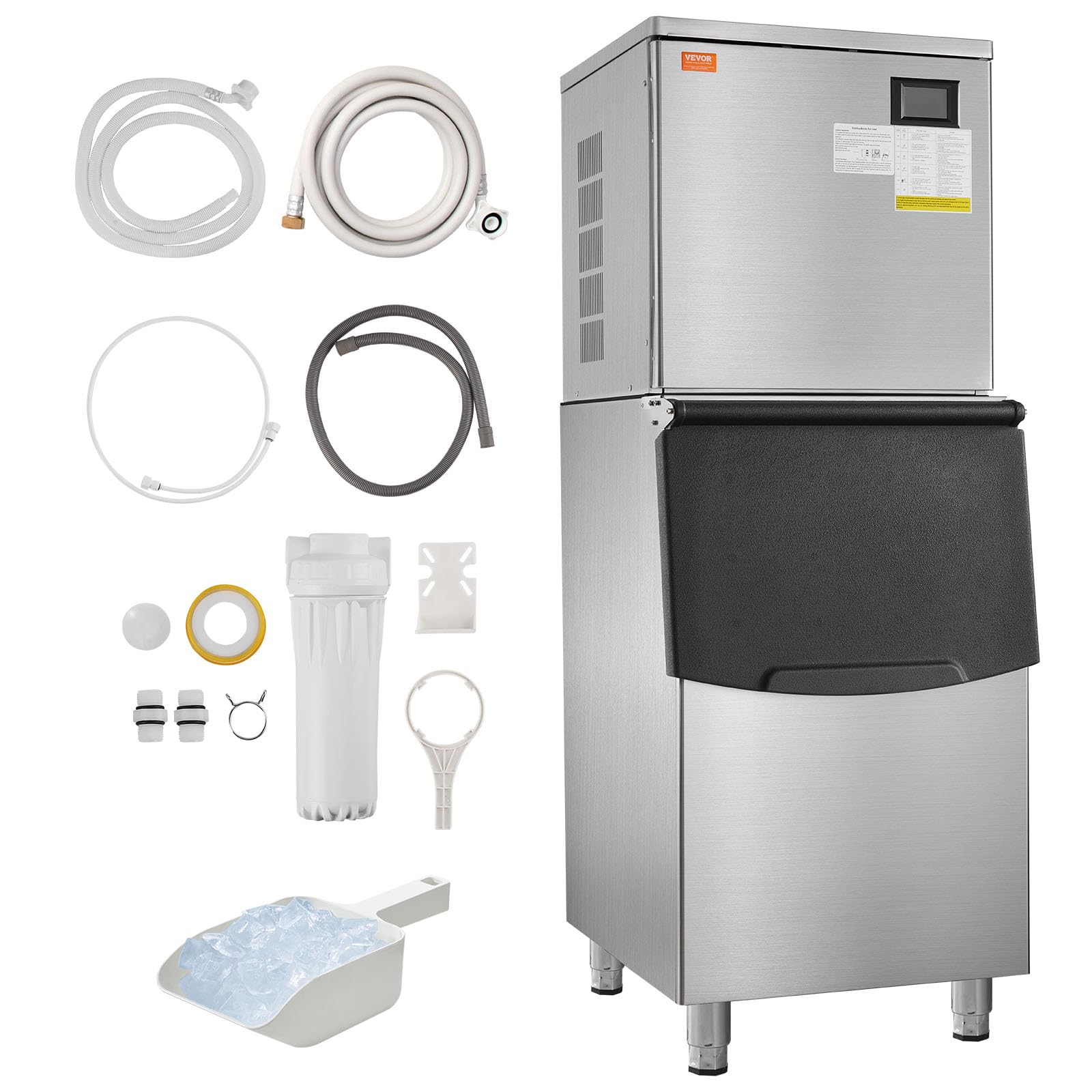 VEVOR Commercial Ice Maker Machine 450LBS/24H with 300LBS Storage Bin, 1000W Self-Cleaning Ice Machine with 3.5