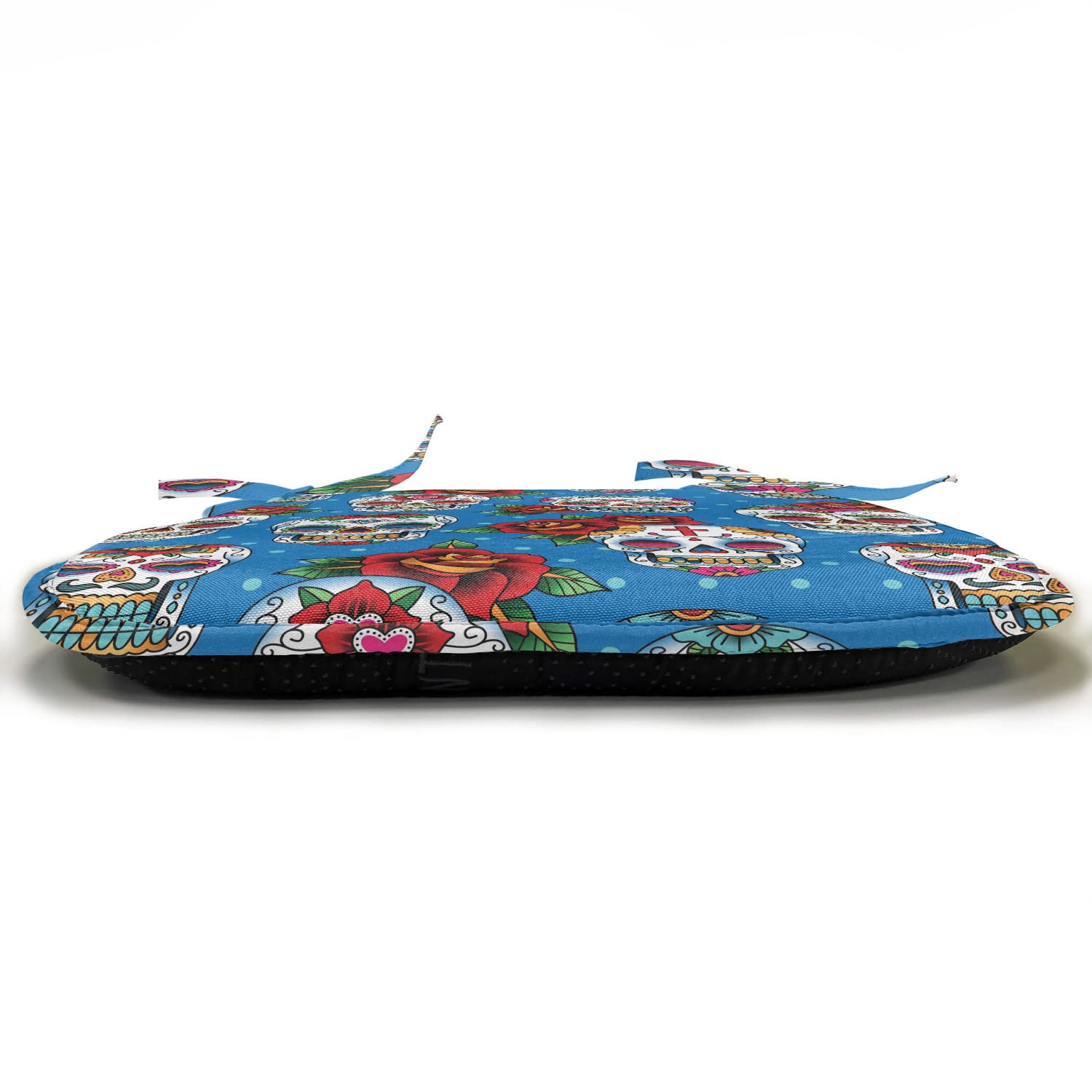 Ambesonne Sugar Skull Chair Cushion Set of 12 - Floral Mexican Style Skull & Rose Print Seat Pads, 16x16 Inch Non-Slip Kitchen & Patio Chair Cushions in Blue Red Ivory - Perfect for Dining Chairs, Outdoor Furniture, and Home Decor