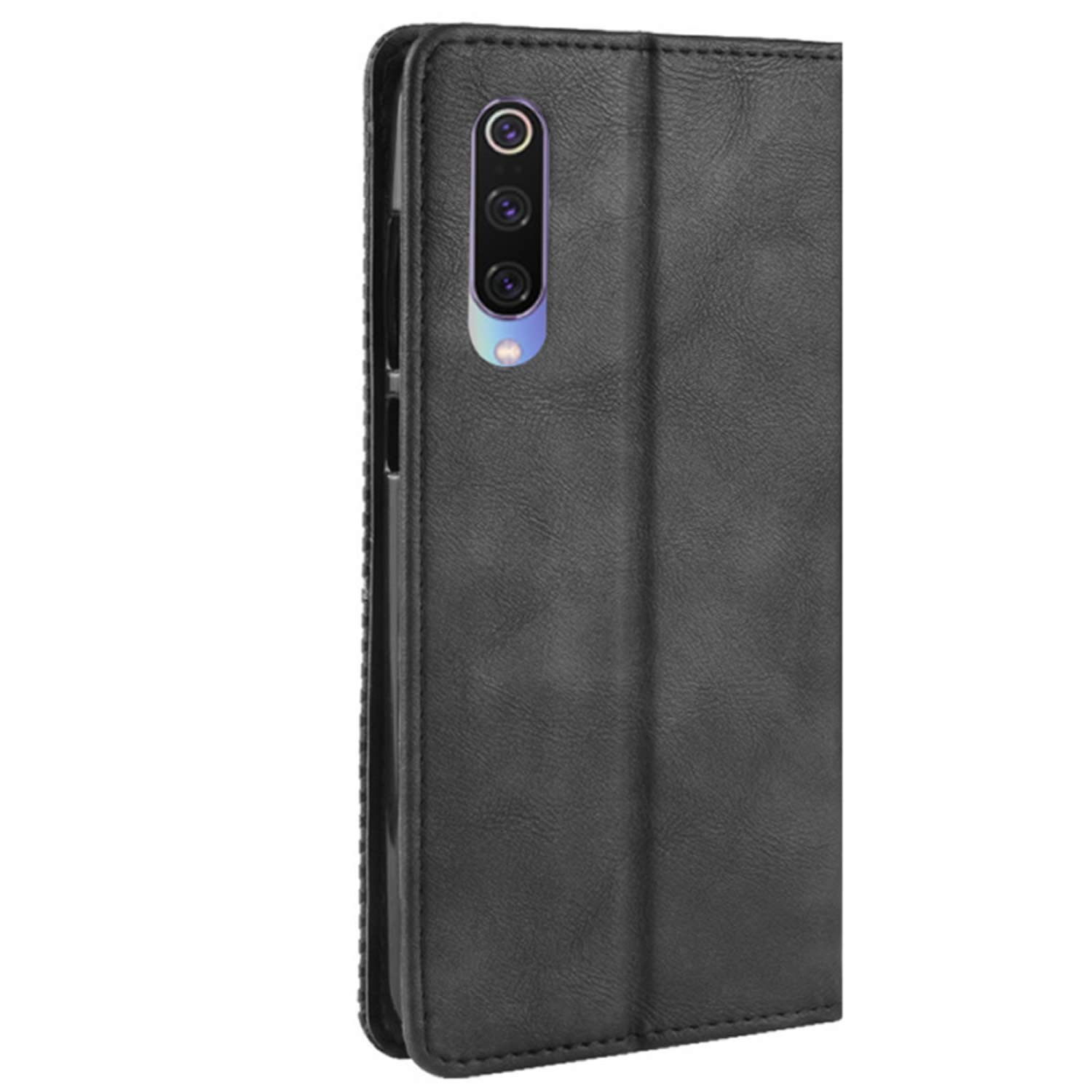 Xiaomi Mi 9 SE Phone Case - Premium Retro PU Leather Magnetic Flip Cover with Card Holder & Kickstand | Shockproof Full Body Protection | Perfect for Business, Travel & Daily Use (Black)