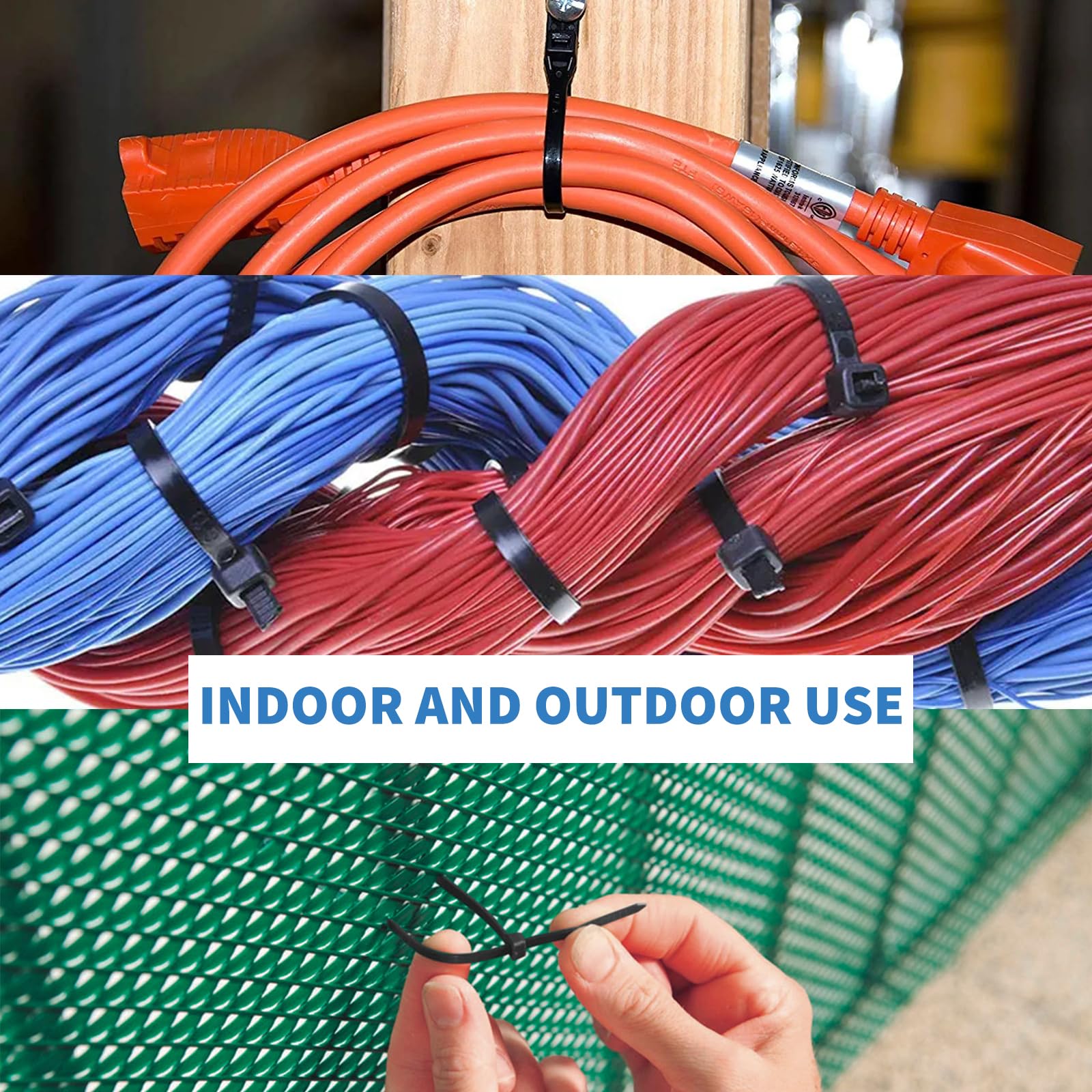Heavy Duty 8-Inch Black Nylon Zip Ties (500 Pack) - 40 Lbs Tensile Strength, UV Resistant, Self-Locking Cable Ties for Indoor/Outdoor Use - Perfect for Home, Office, and Industrial Wire Management by CENTROPOWER