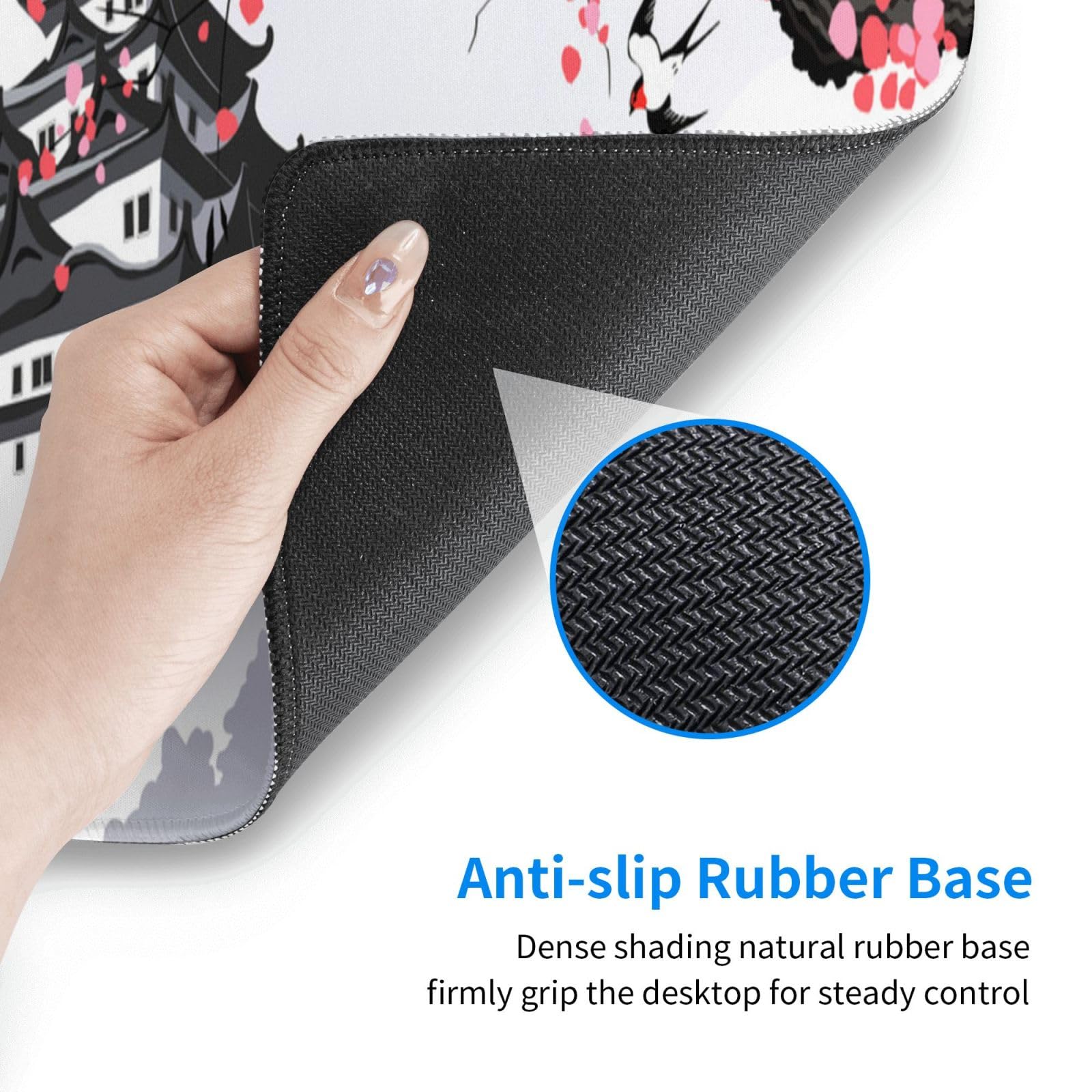 Japanese Cherry Blossom Gaming Mouse Pad - 31.5x11.8 Inch Large Pink Sakura Design, Non-Slip Rubber Base, Waterproof Surface with Stitched Edges - Perfect for Gaming, Office Work & Home Computer Setup
