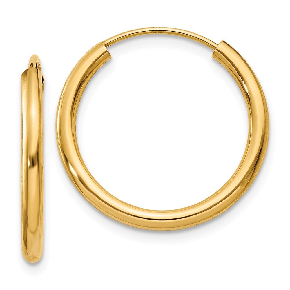 14K Yellow Gold Polished Round 2mm Hoop Earrings for Women - Endless Circle Design, Minimalist Dainty Everyday Jewelry - Perfect for Work, Date Night & Special Occasions
