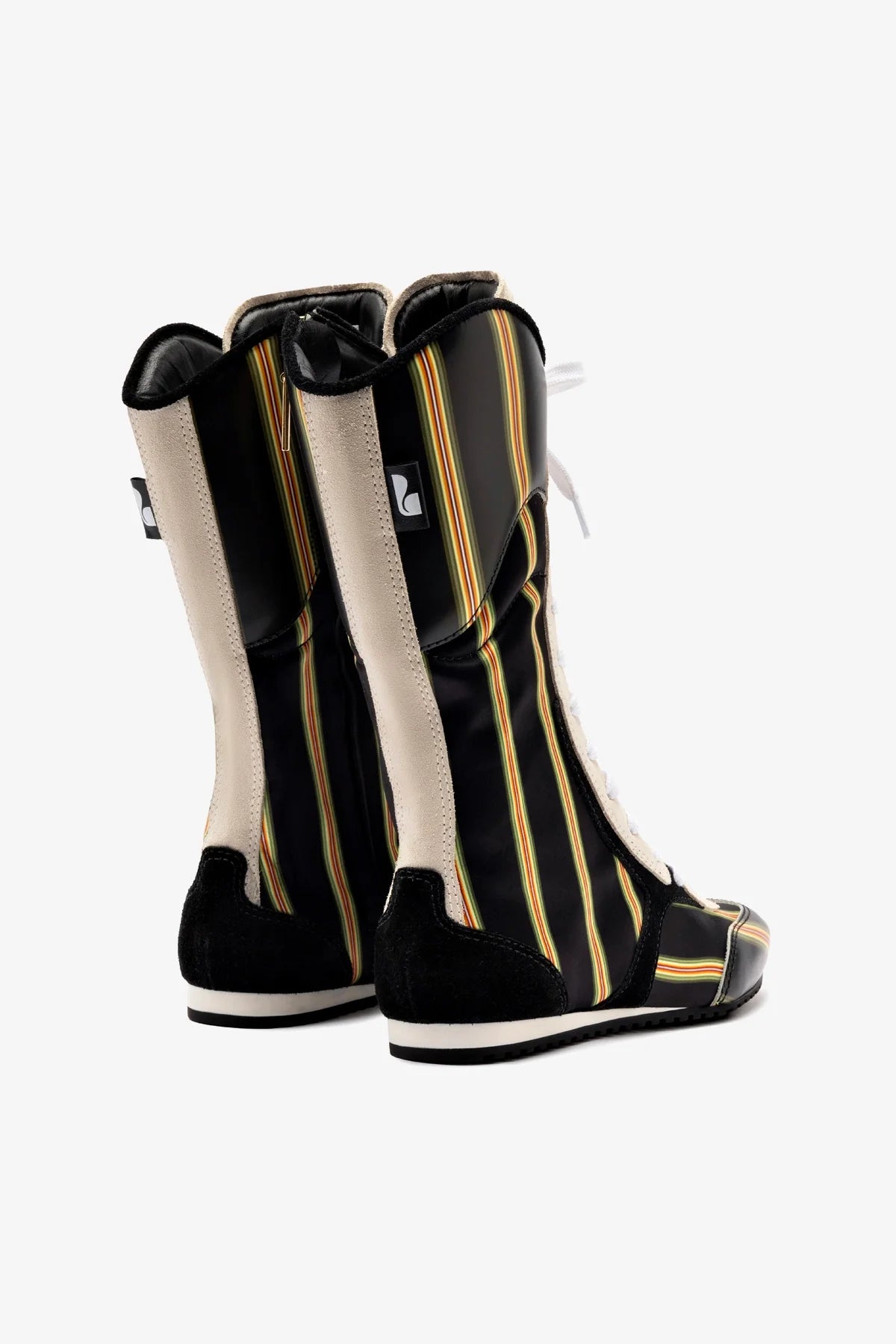 Larroudé x Jonathan Cohen Black Striped Suede Flat Lo Sneaker Boot - Stylish Comfort for Casual Outings & Everyday Wear