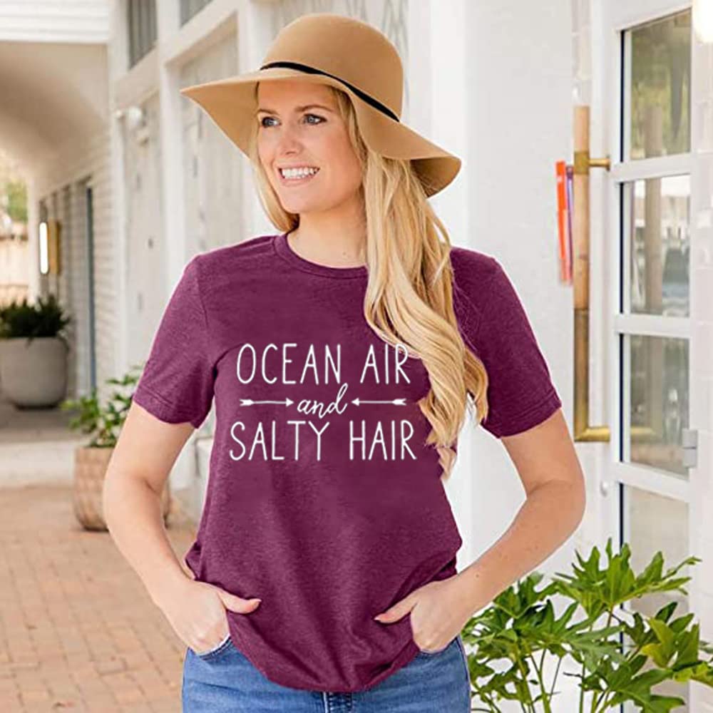 Ocean Air and Salty Hair Women's Graphic T-Shirt - Casual Short Sleeve Funny Tee for Beach, Vacation & Summer Outfits | Athletic Comfort Fit