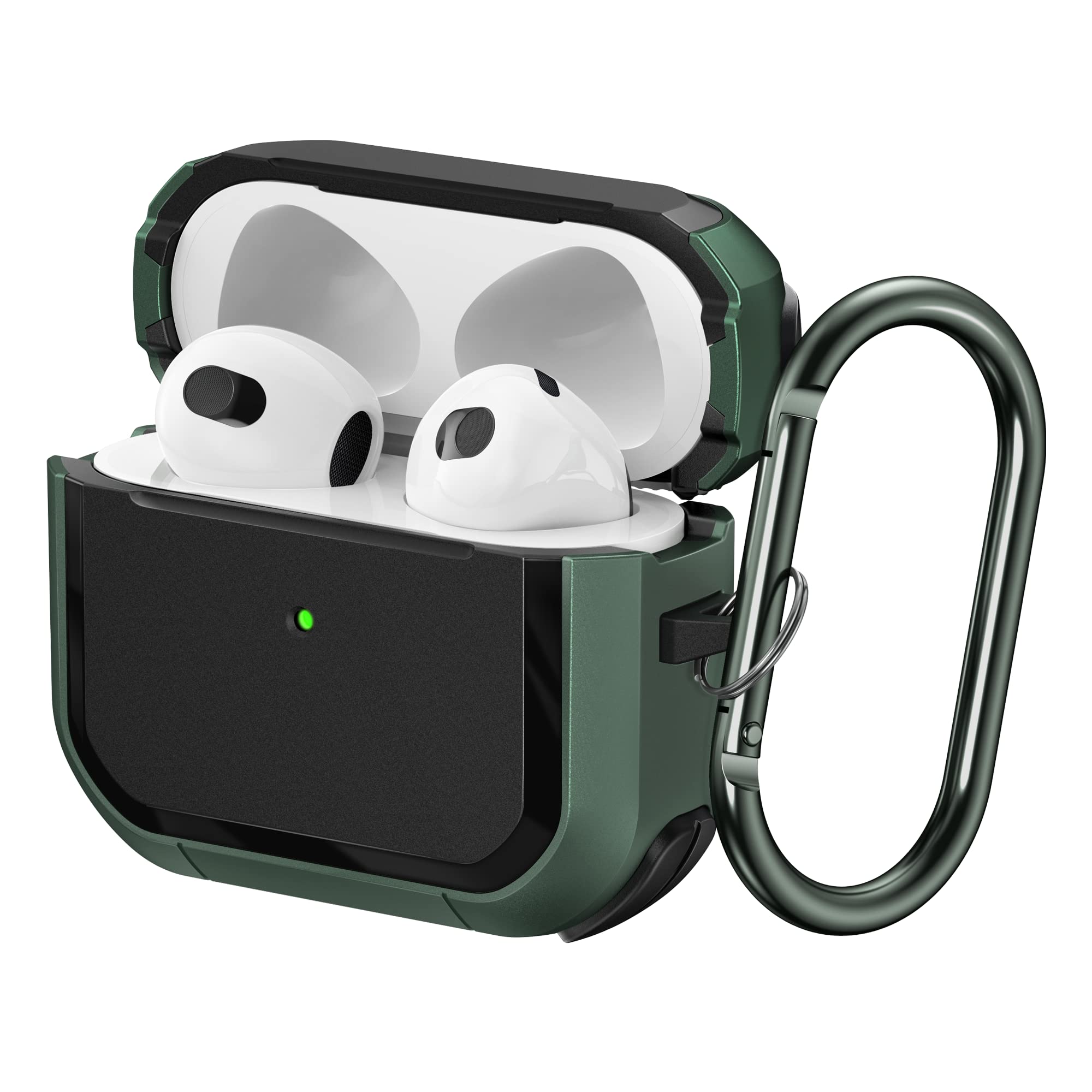 SURPHY Rugged Protective Case for AirPods 3 (2021) - Shockproof Full-Body Cover with Keychain & Visible LED - Compatible with AirPods 3rd Generation - Green - Perfect for Outdoor, Travel & Daily Use
