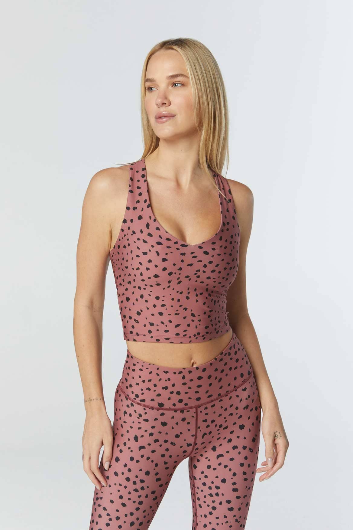 Kristen Cropped Tank Top - Spotted Print Women's Fashion Tops for Casual Wear & Summer Outfits