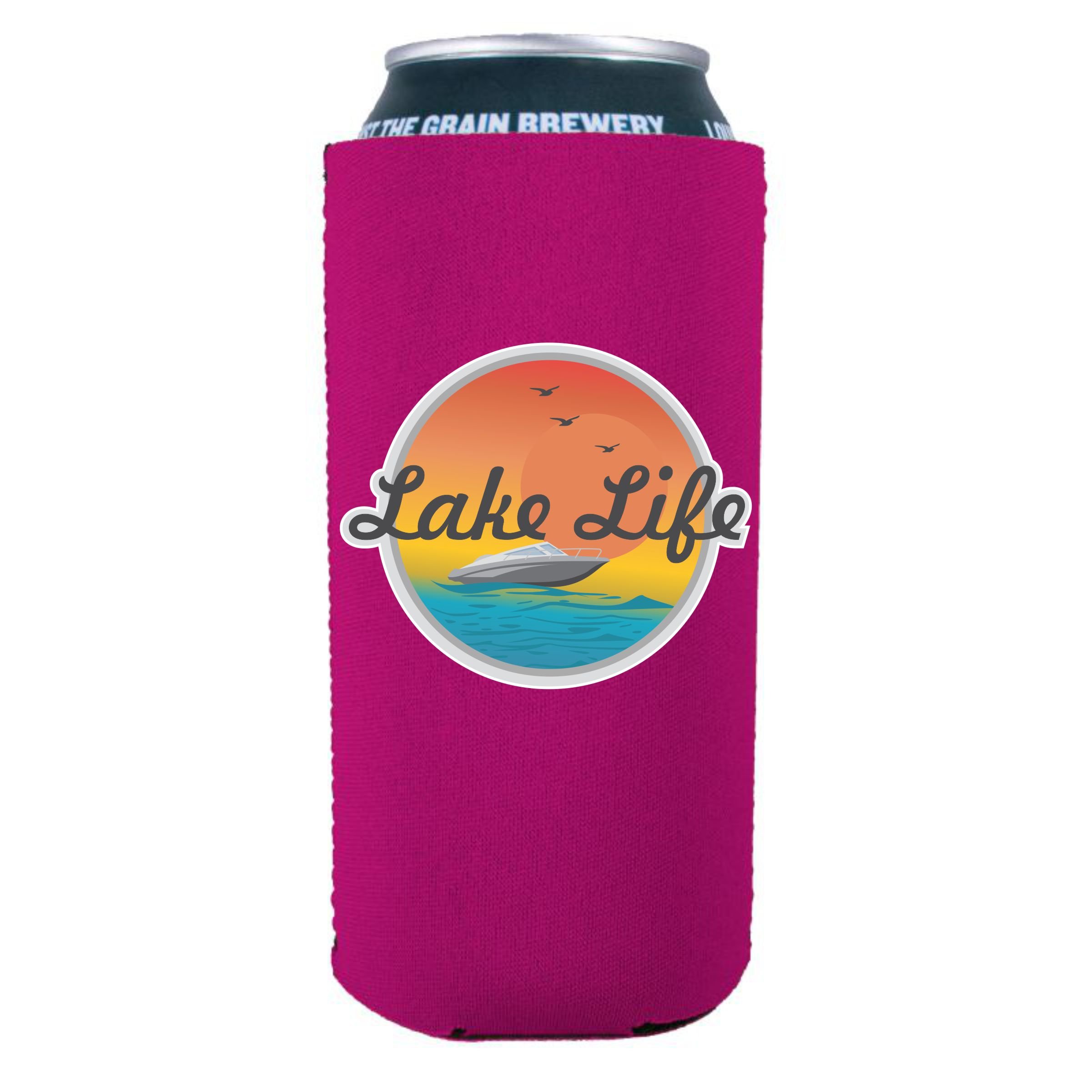 Lake Life 16 oz. Can Cooler Insulated Sleeve - Vibrant Magenta Color for Beer, Soda & Drink Cans - Perfect for Beach, Pool Parties, Boating & Outdoor Adventures